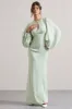 Wild Rose | Light Green Puff-Sleeve Cut-Out Maxi Dress sold by Club L London