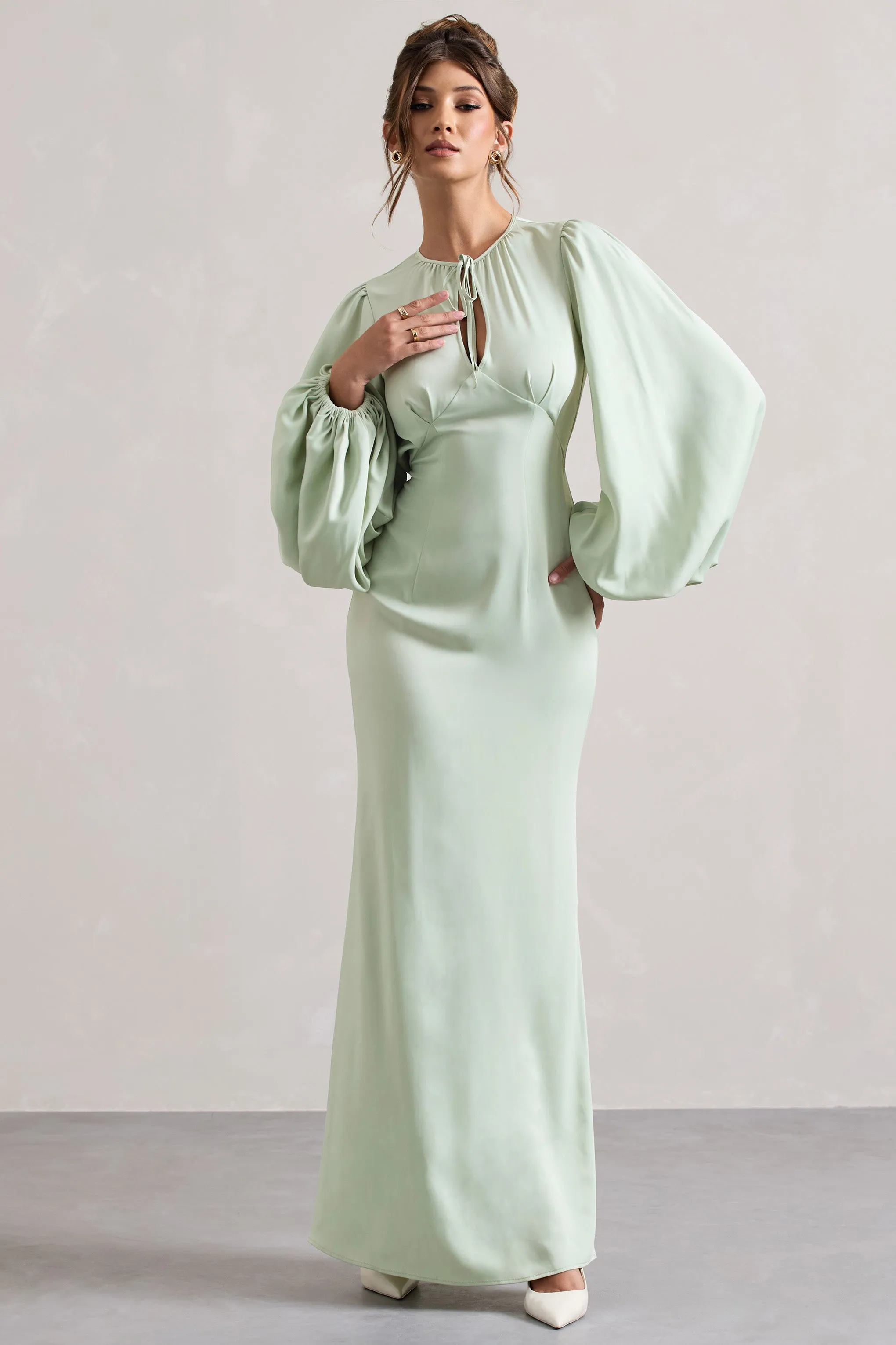 Wild Rose | Light Green Puff-Sleeve Cut-Out Maxi Dress sold by Club L London product image thumbnail 5