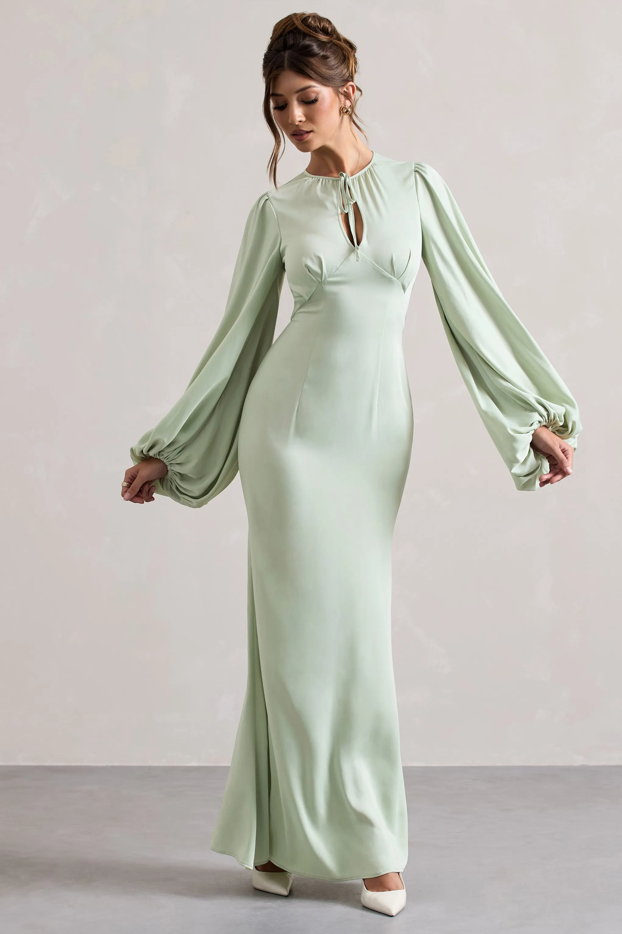Wild Rose | Light Green Puff-Sleeve Cut-Out Maxi Dress sold by Club L London product image thumbnail 4