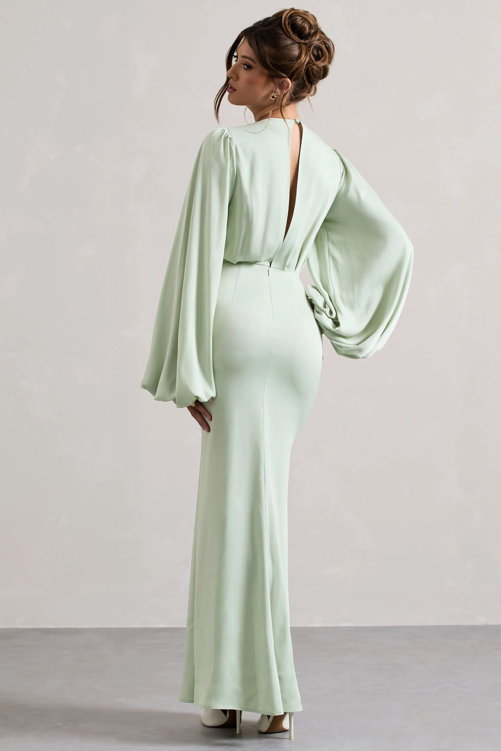 Wild Rose | Light Green Puff-Sleeve Cut-Out Maxi Dress sold by Club L London product image thumbnail 2