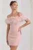 Pure Delight | Pink Bardot Feather Mini Dress sold by Club L London