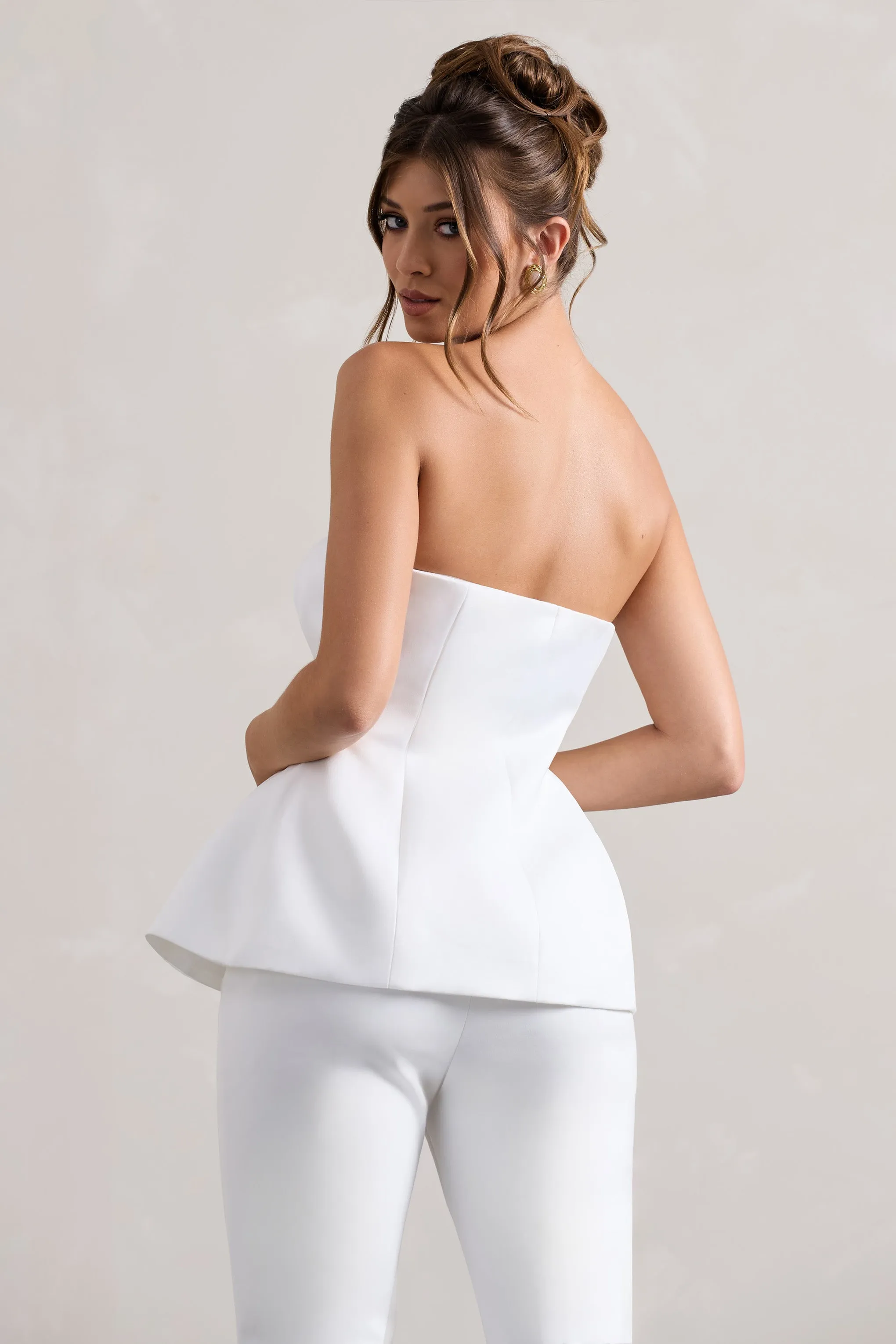 Century | Cream Satin Strapless Button Front Corset Top sold by Club L London product image thumbnail 2