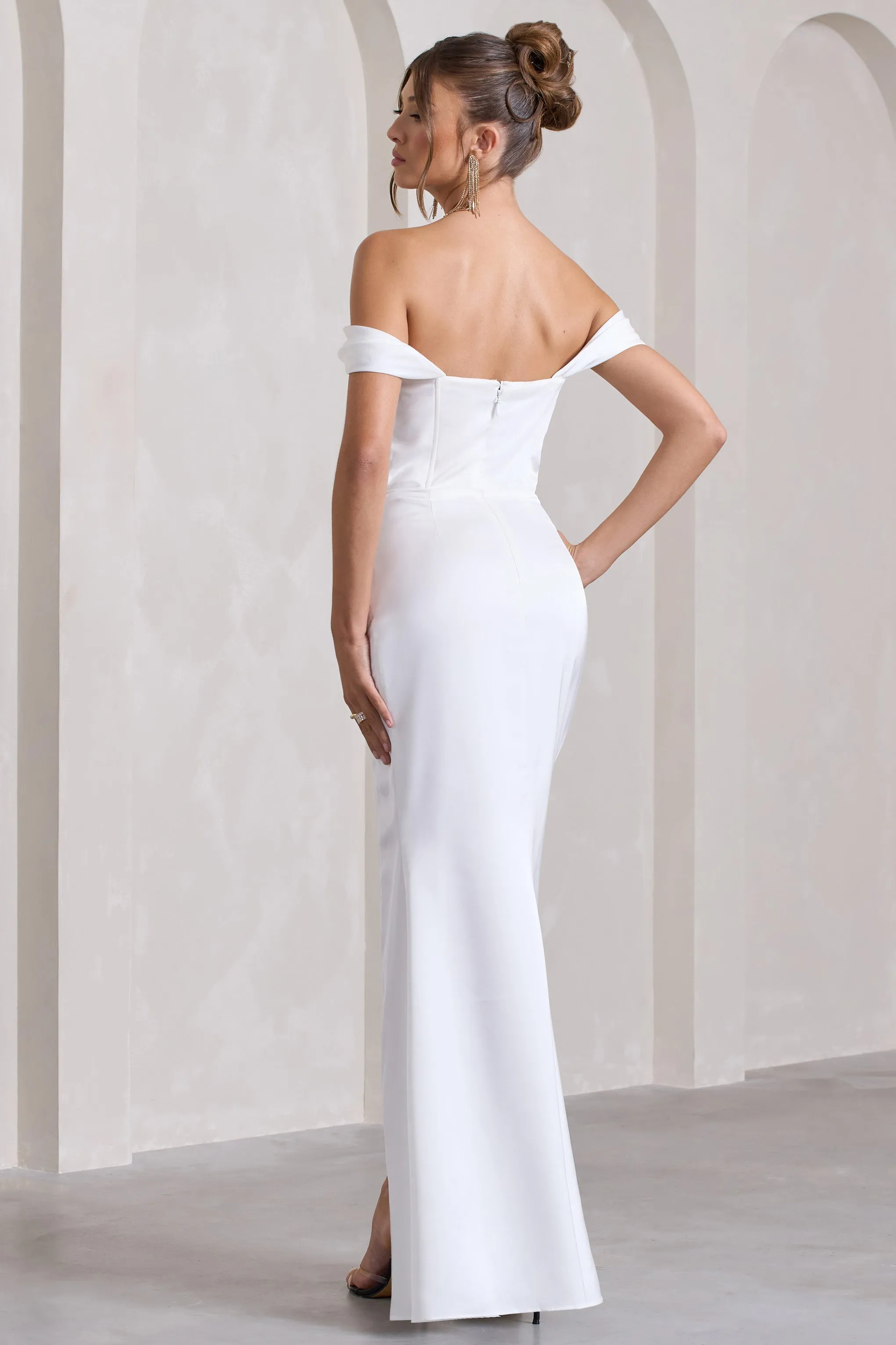 Kimberly | White Bardot Satin Maxi Dress sold by Club L London product image thumbnail 2