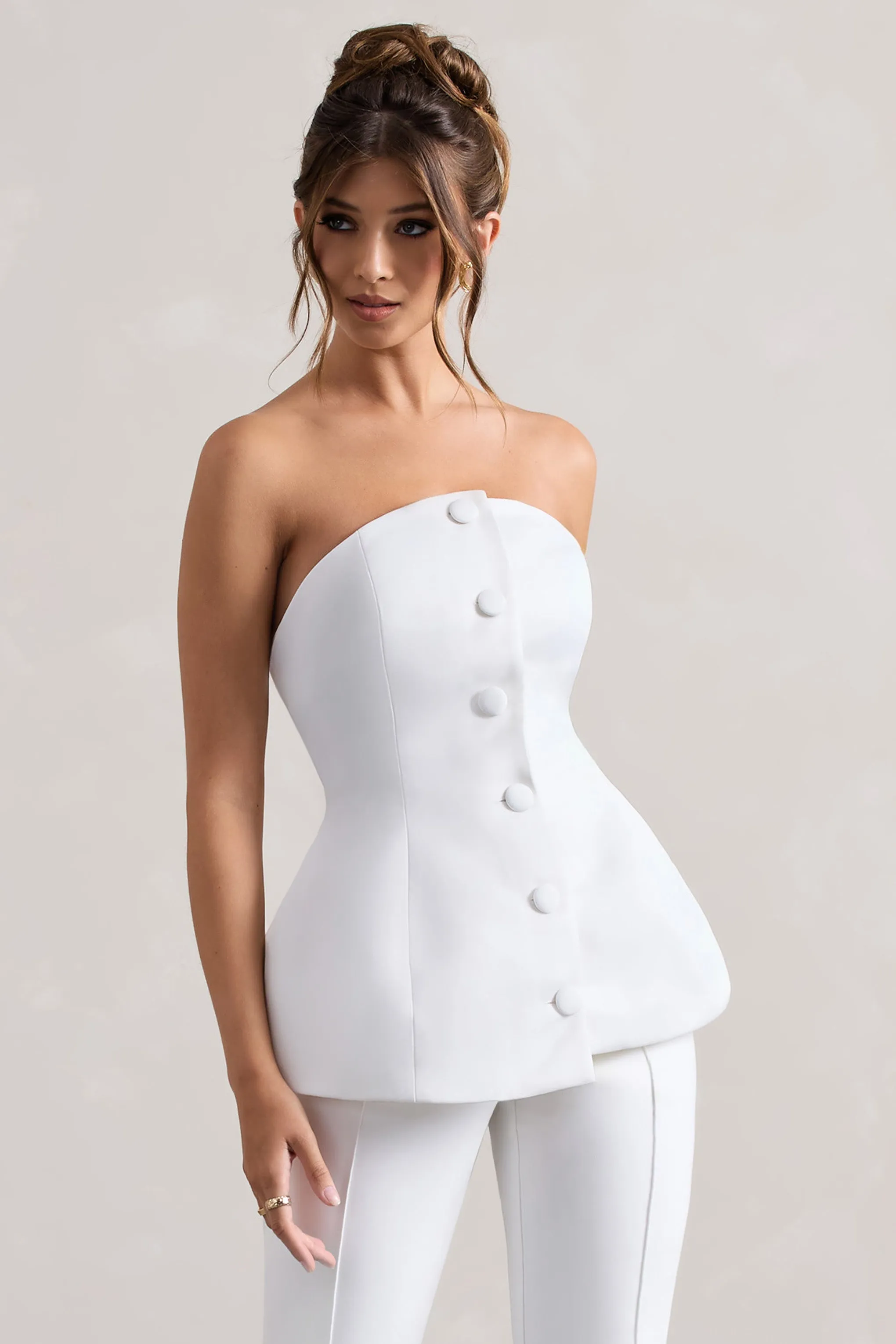Century | Cream Satin Strapless Button Front Corset Top sold by Club L London product image thumbnail 5