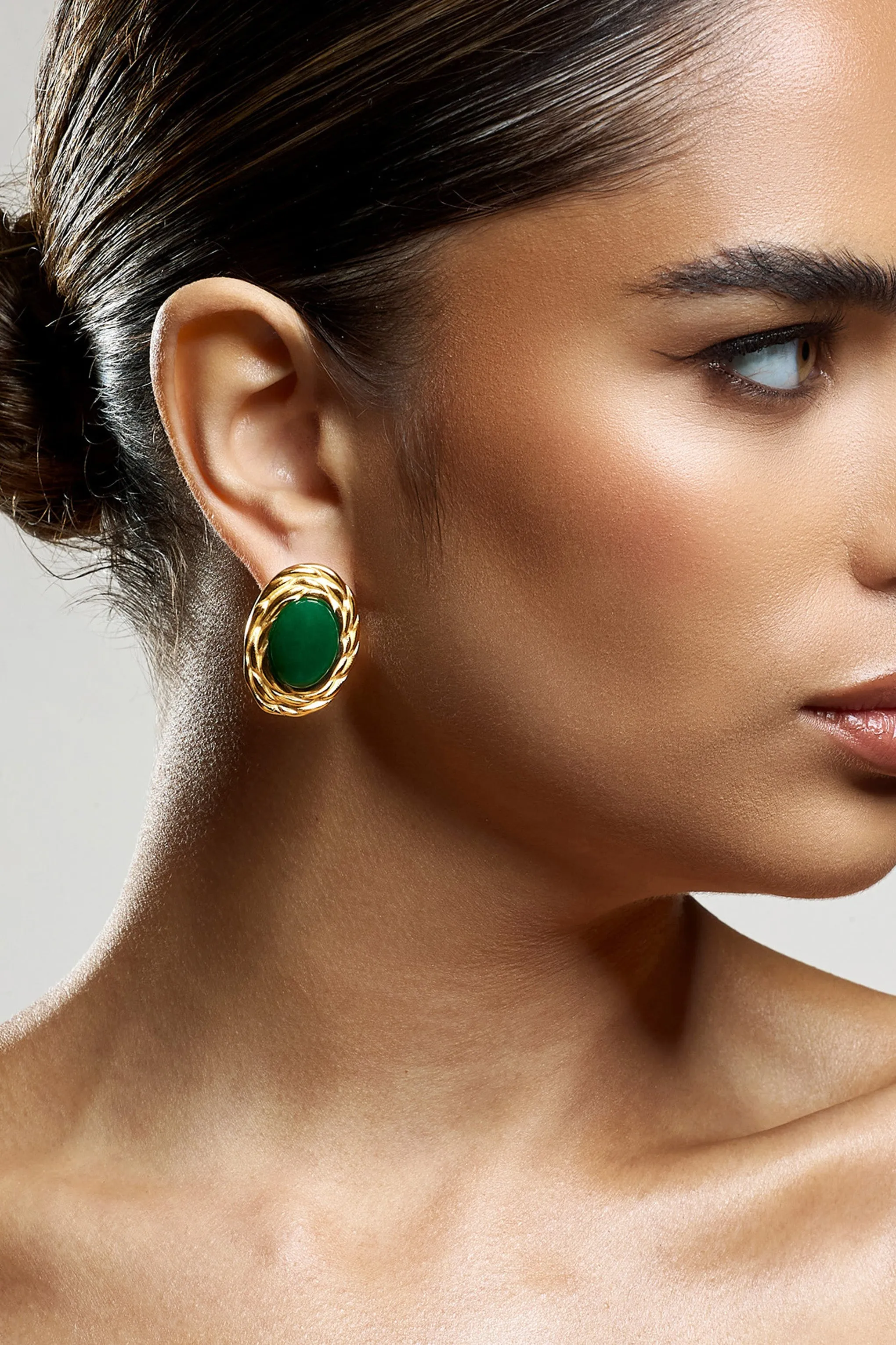 Essie | Green Pendant Gold Earrings sold by Club L London product image thumbnail 3