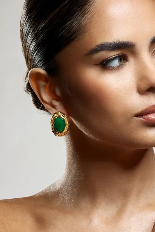 Essie | Green Pendant Gold Earrings sold by Club L London