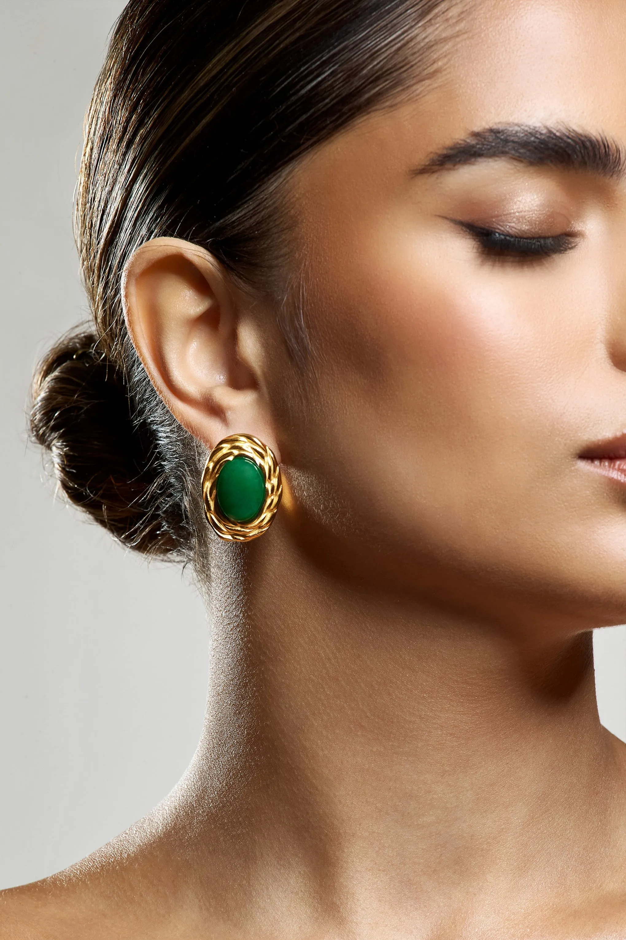 Essie | Green Pendant Gold Earrings sold by Club L London product image thumbnail 4