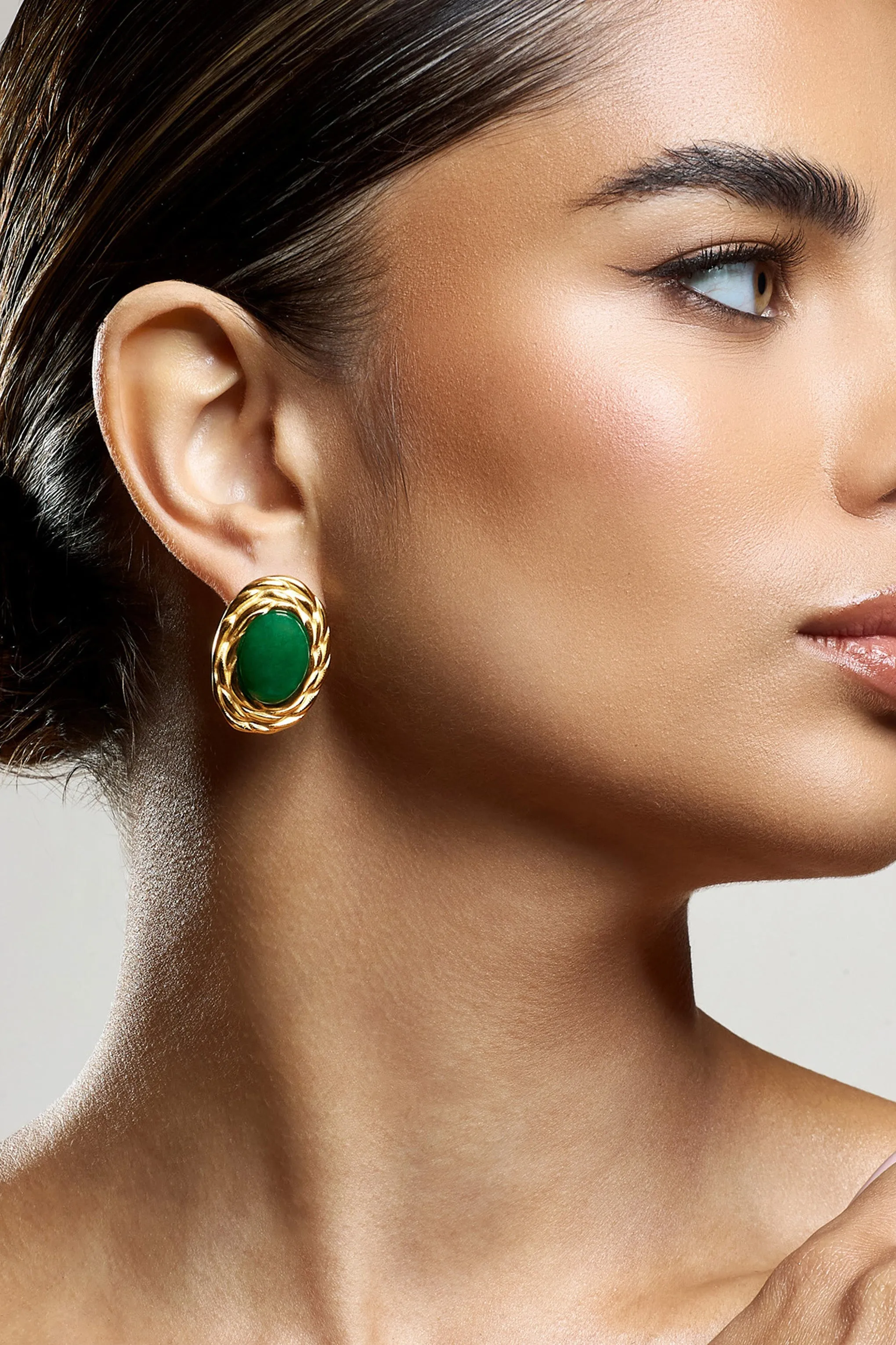 Essie | Green Pendant Gold Earrings sold by Club L London product image thumbnail 2