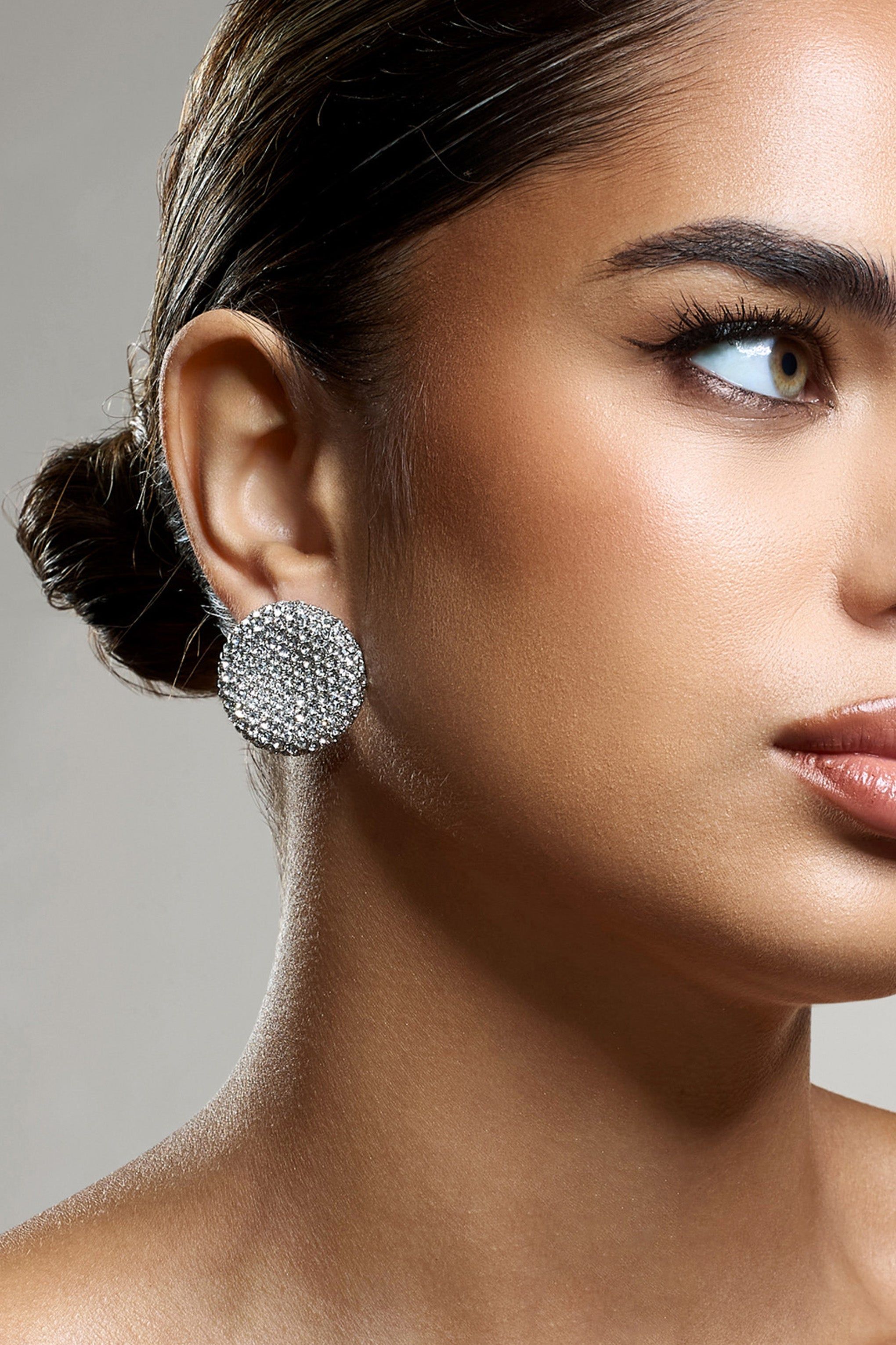 Svana | Silver Diamante Disc Earrings sold by Club L London product image thumbnail 3