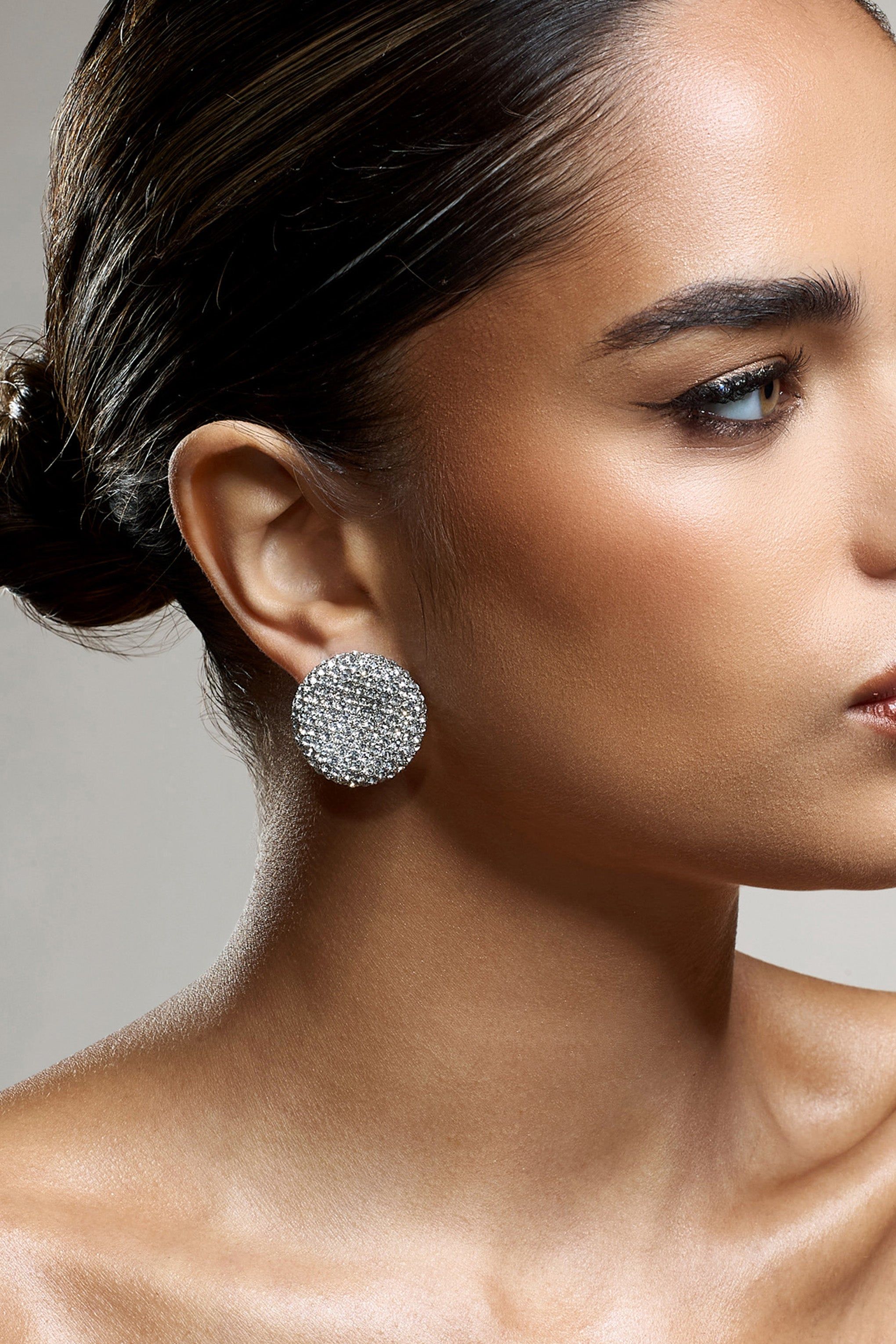 Svana | Silver Diamante Disc Earrings sold by Club L London product image thumbnail 2
