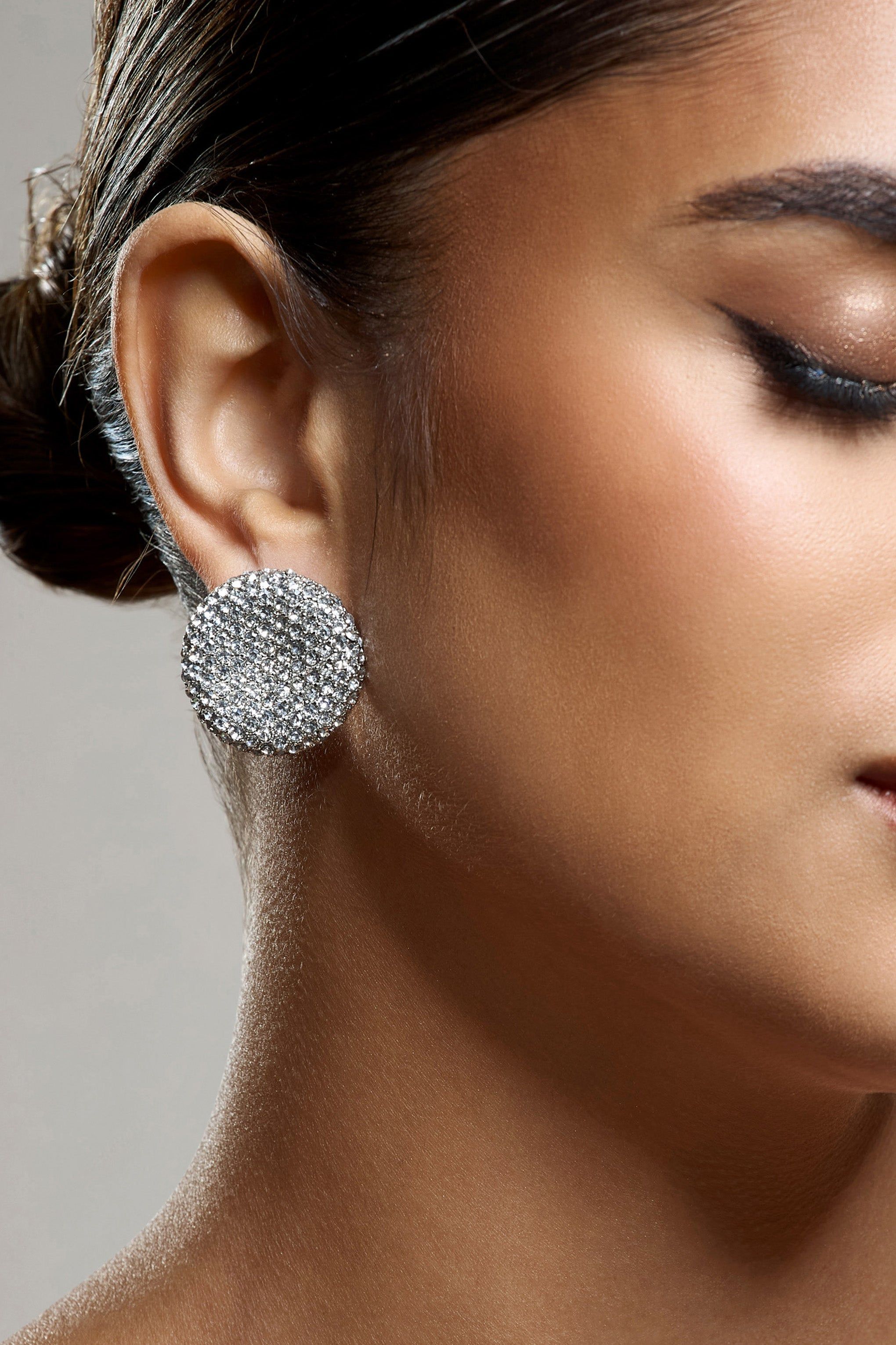 Svana | Silver Diamante Disc Earrings sold by Club L London product image thumbnail 4