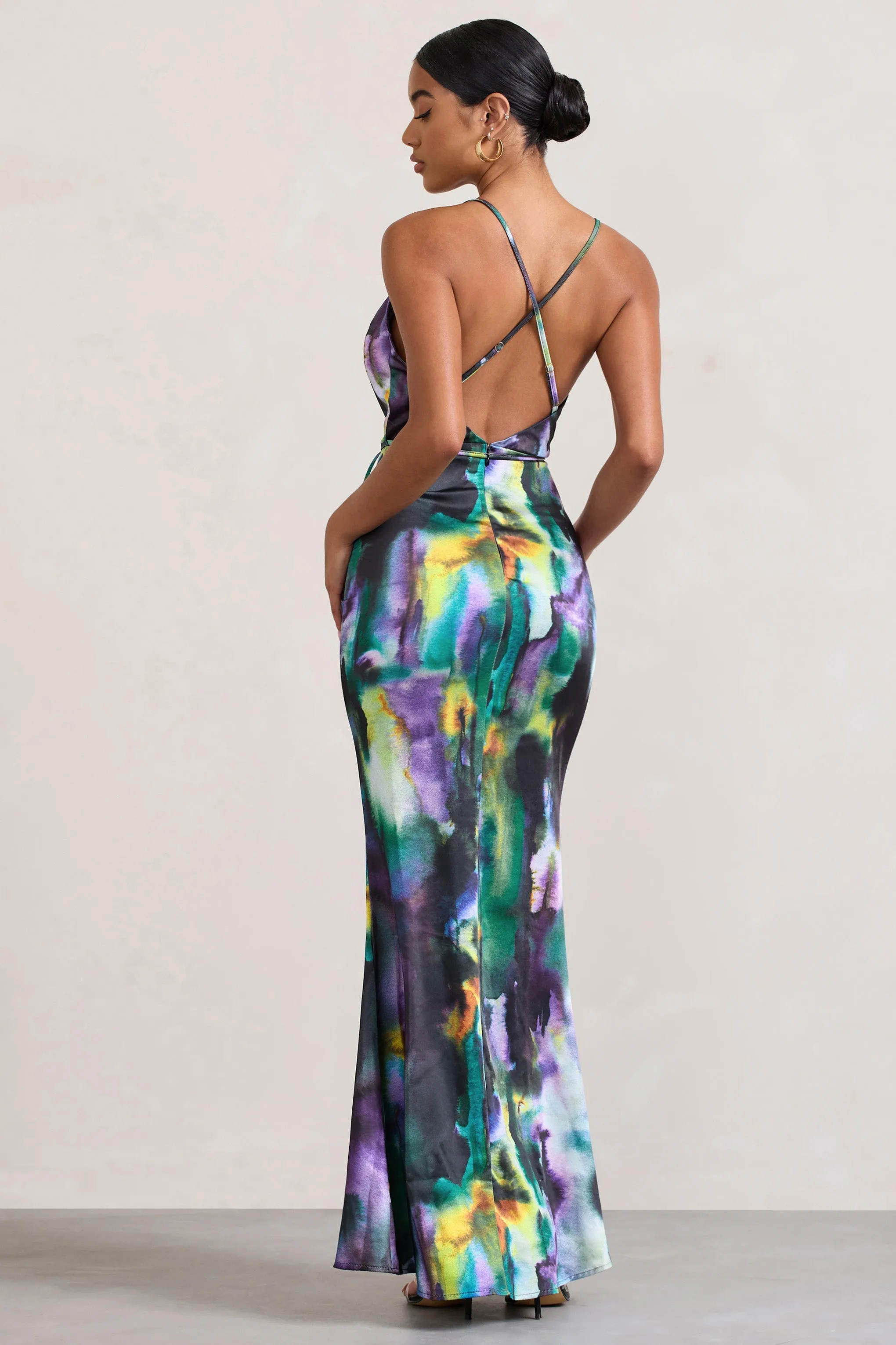 Lifetime | Watercolour Print Satin Cowl Neck Maxi Dress With Cross Back Detail sold by Club L London product image thumbnail 2