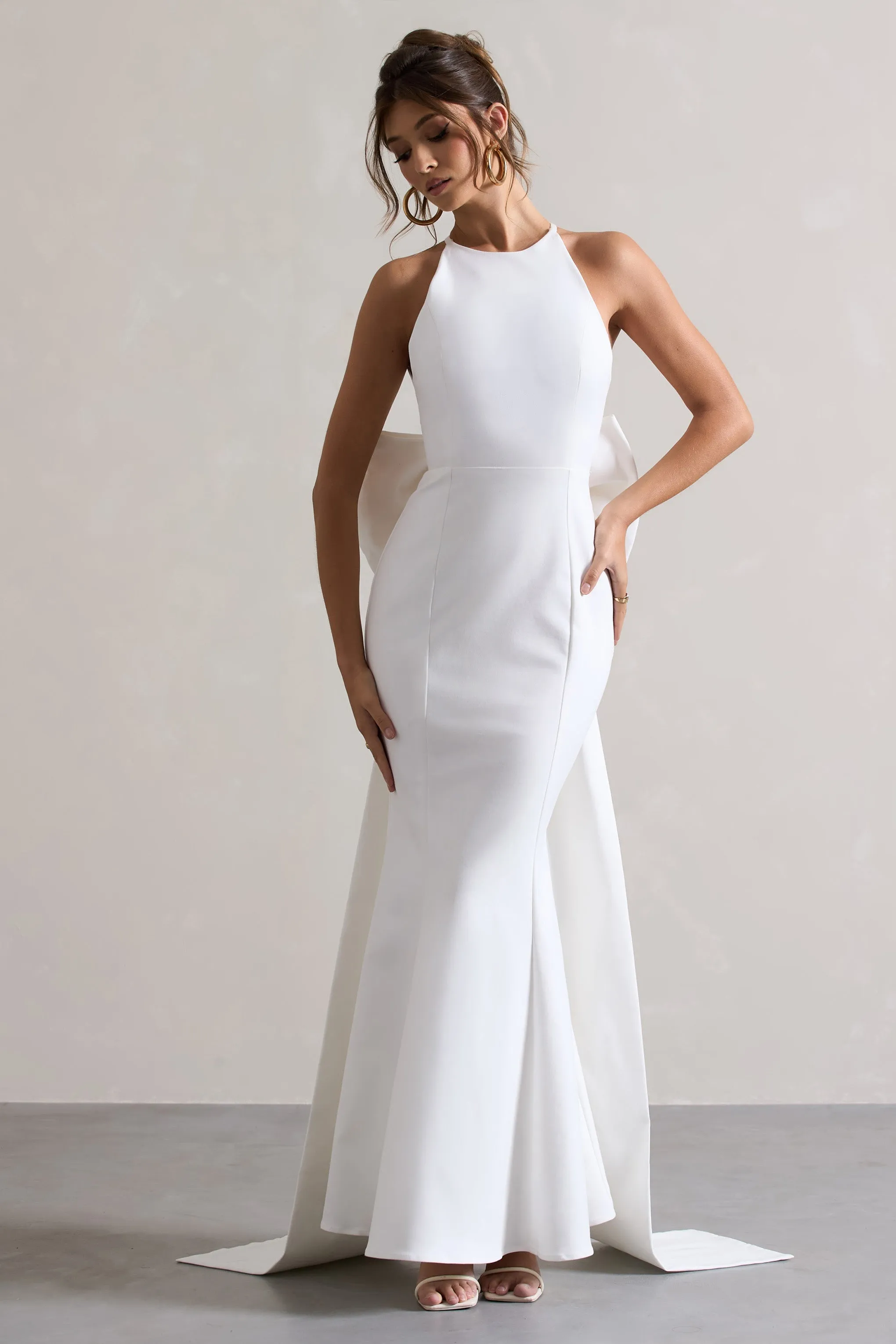 Bestow | White Open-Back Maxi Dress With Oversized White Bow sold by Club L London product image thumbnail 4