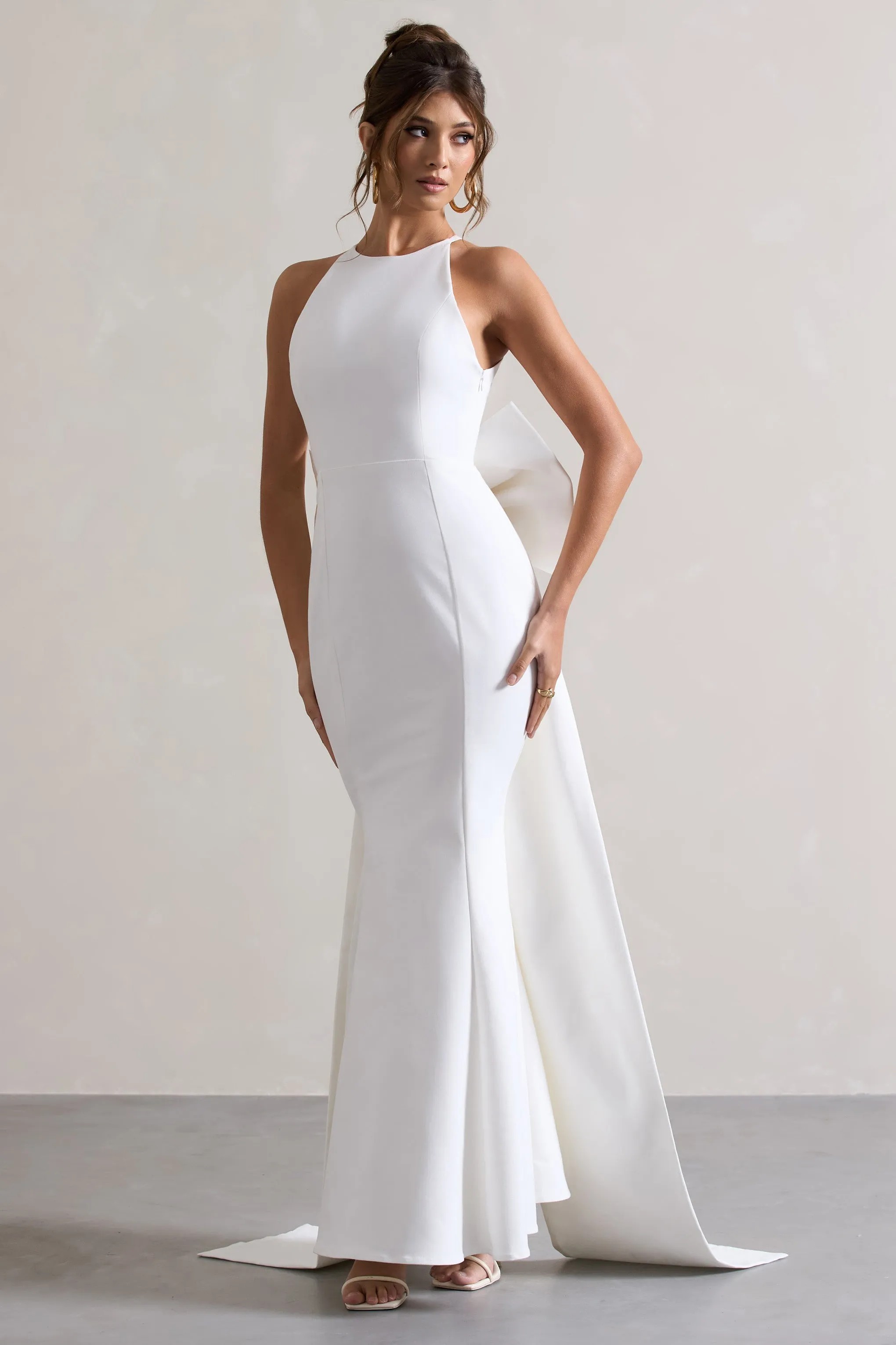 Bestow | White Open-Back Maxi Dress With Oversized White Bow sold by Club L London product image thumbnail 2