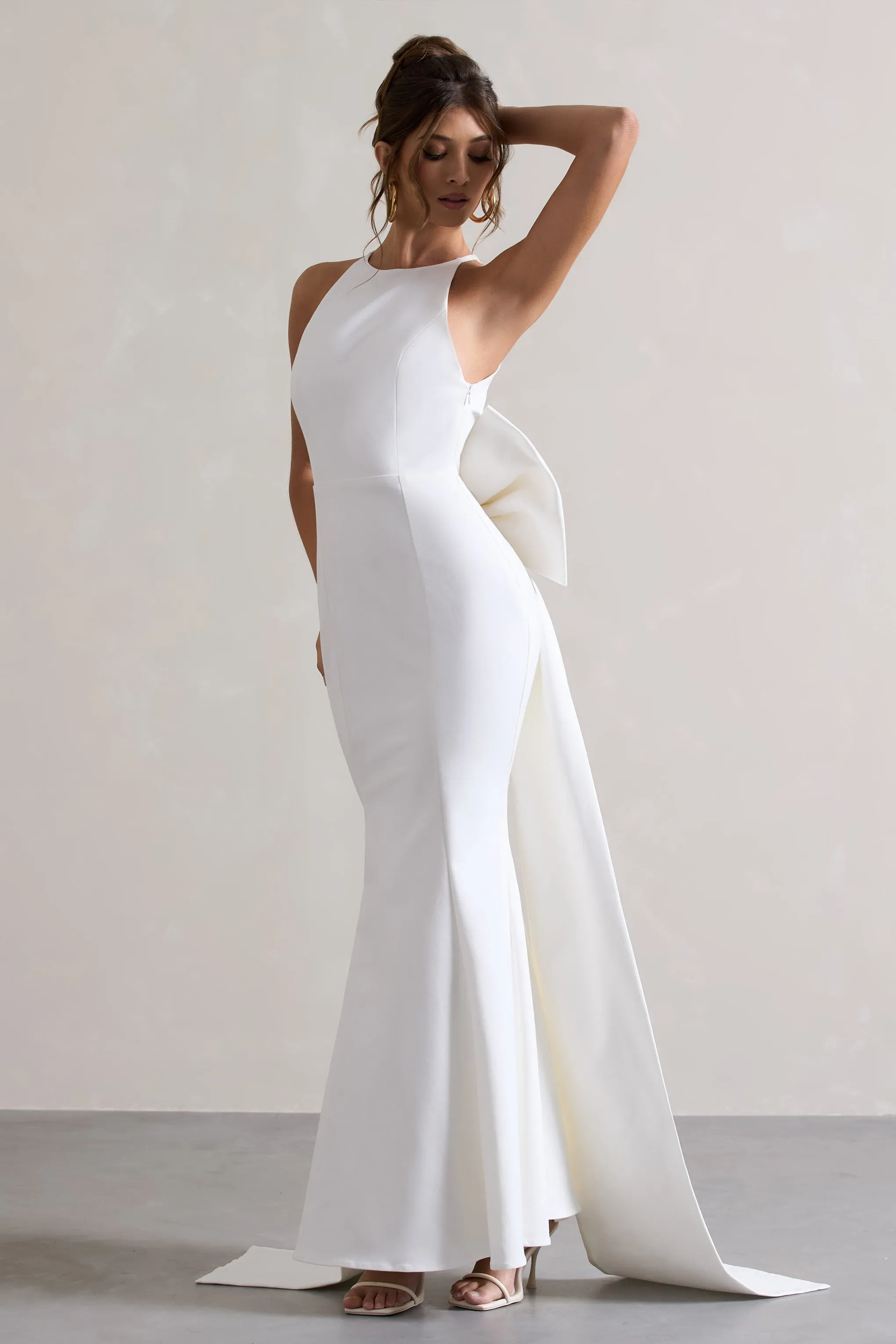 Bestow | White Open-Back Maxi Dress With Oversized White Bow sold by Club L London product image thumbnail 5