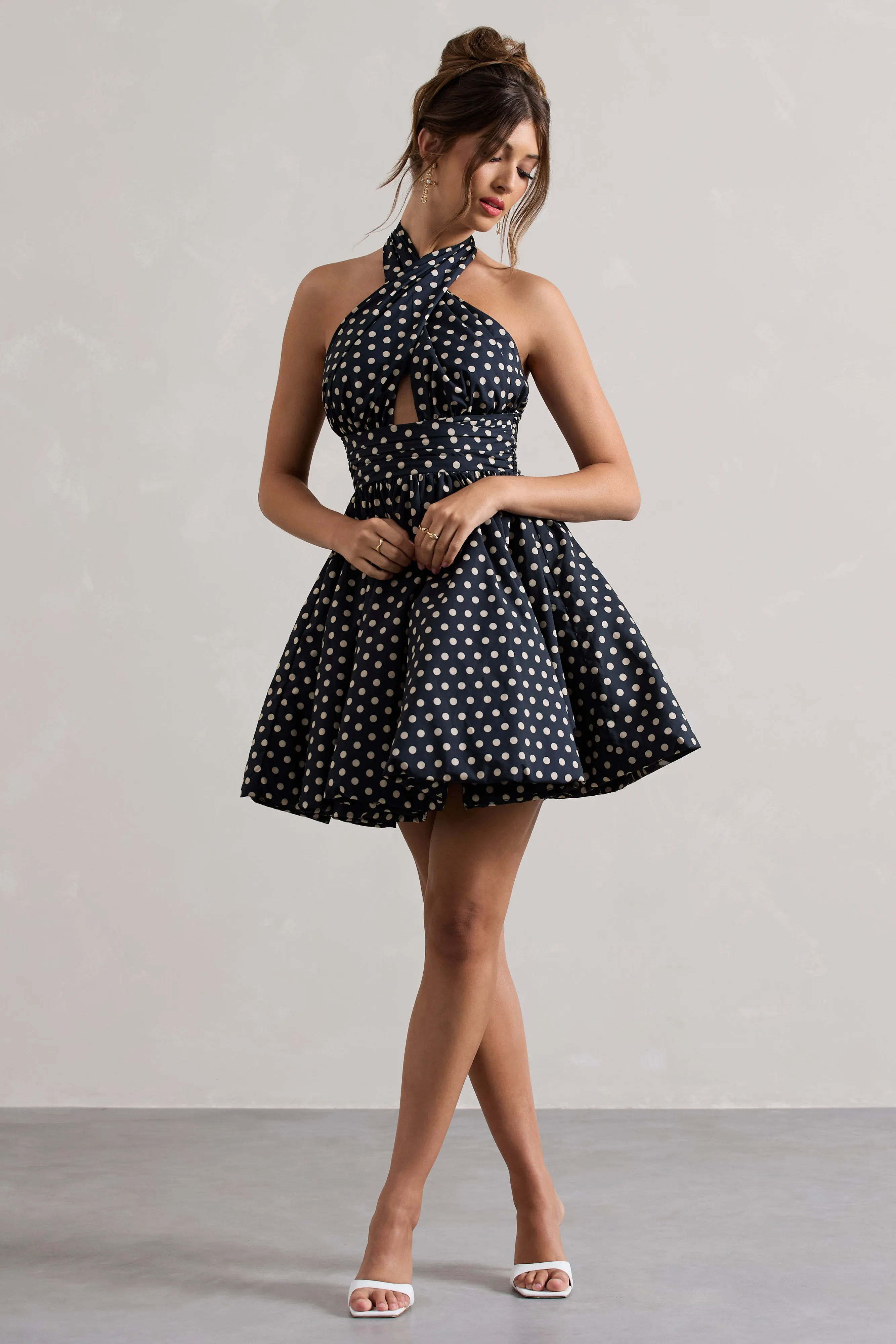 Levie | Navy Polka Dot Halter-Neck Mini Dress sold by Club L London product image thumbnail 5