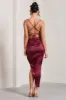 Risk It All | Burgundy Satin Cami Cowl Neck Asymmetric Hem Dress sold by Club L London