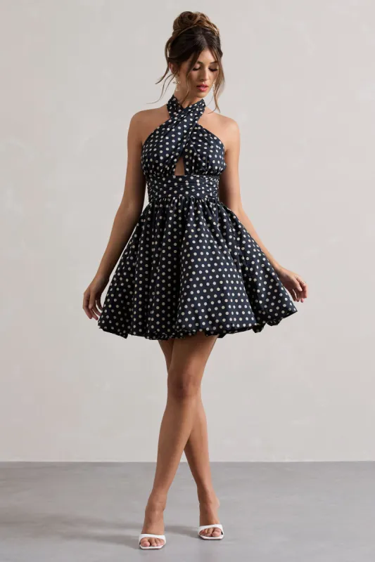 Levie | Black Polka Dot Halter-Neck Mini Dress sold by Club L London