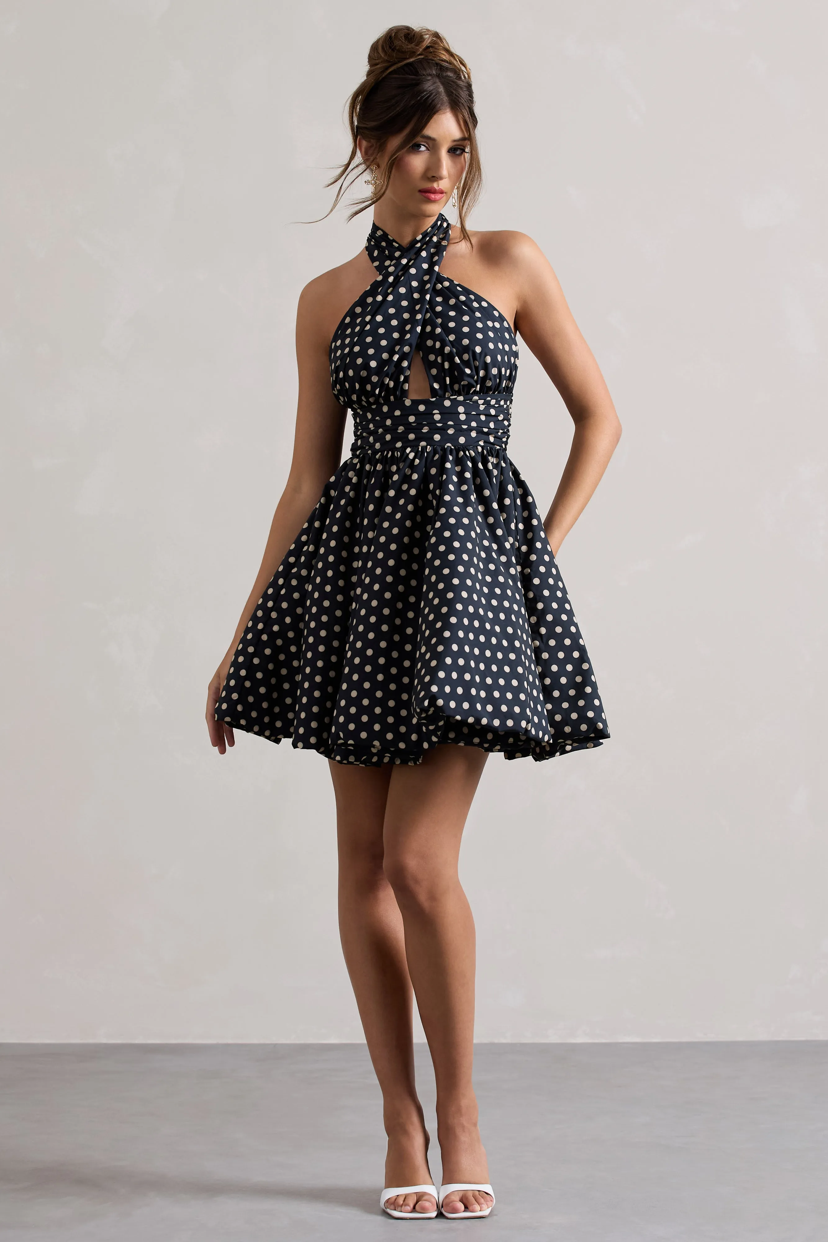 Levie | Navy Polka Dot Halter-Neck Mini Dress sold by Club L London product image thumbnail 4