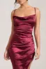 Risk It All | Burgundy Satin Cami Cowl Neck Asymmetric Hem Dress sold by Club L London