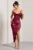 Risk It All | Burgundy Satin Cami Cowl Neck Asymmetric Hem Dress sold by Club L London