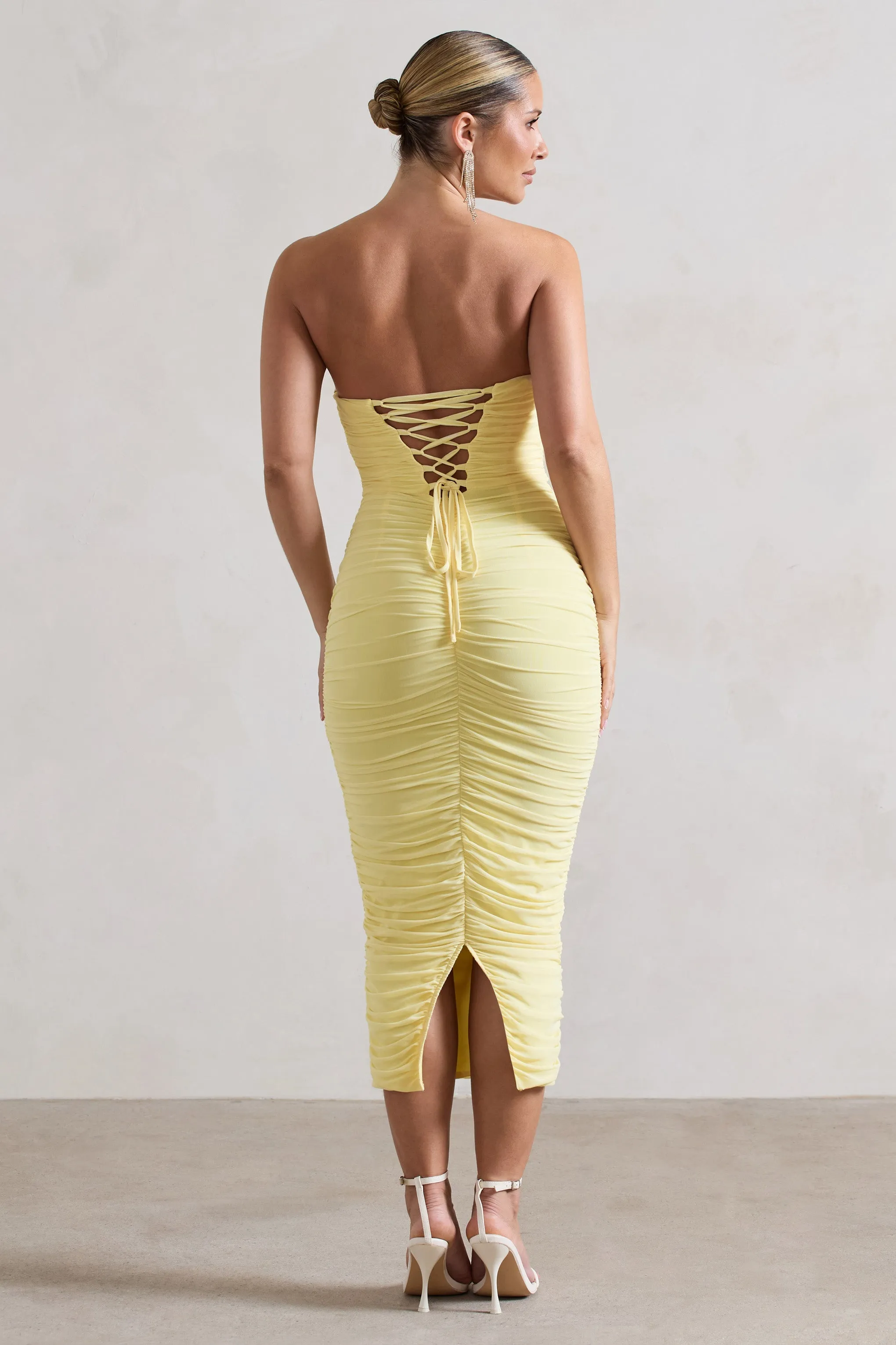 Nylah | Lemon Ruched Corset Bodycon Midi Dress sold by Club L London product image thumbnail 2