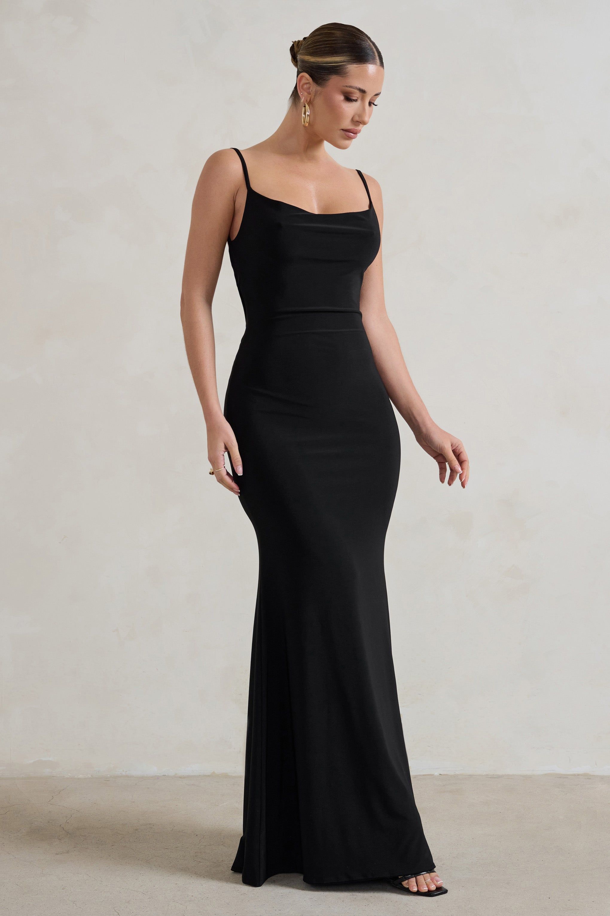 Francoise | Black Cowl Neck Backless Maxi Dress With Lace Insert sold by Club L London product image thumbnail 5