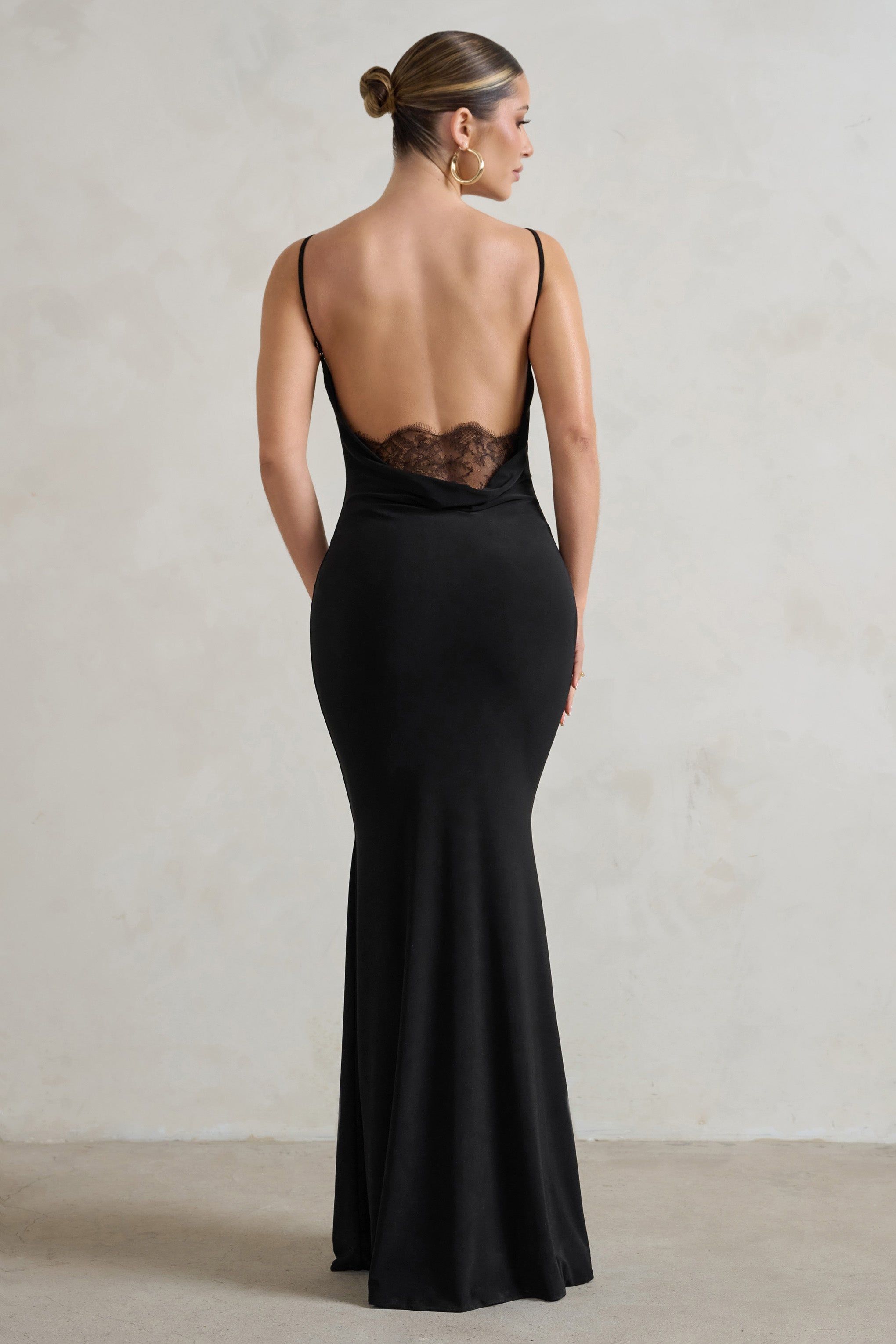 Francoise | Black Cowl Neck Backless Maxi Dress With Lace Insert sold by Club L London product image thumbnail 2
