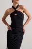Jaiya | Black Ruched Halter-Neck Asymmetric Maxi Dress sold by Club L London