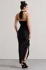 Jaiya | Black Ruched Halter-Neck Asymmetric Maxi Dress sold by Club L London