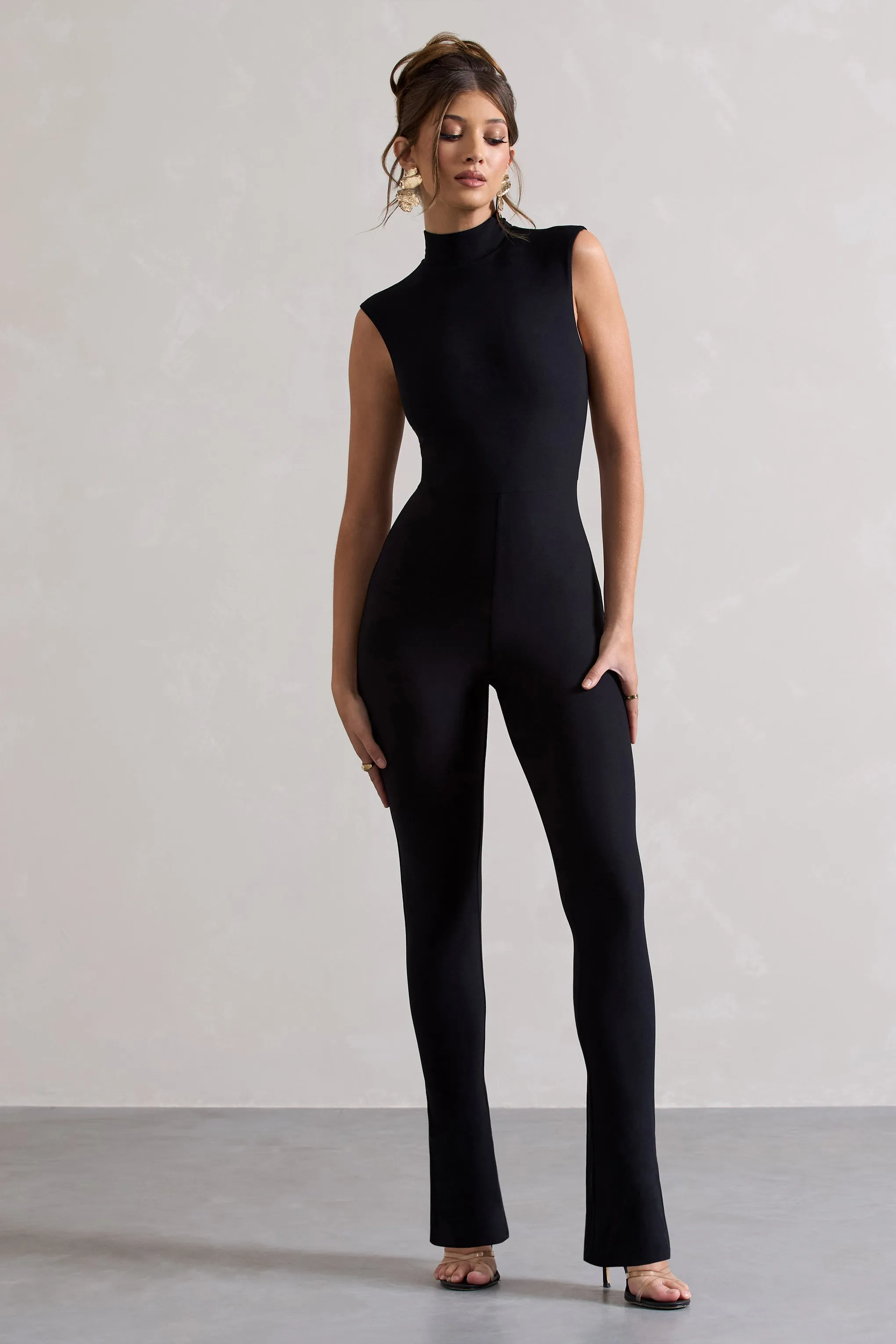 Issy | Black High-Neck Slim-Leg Jumpsuit sold by Club L London product image thumbnail 5
