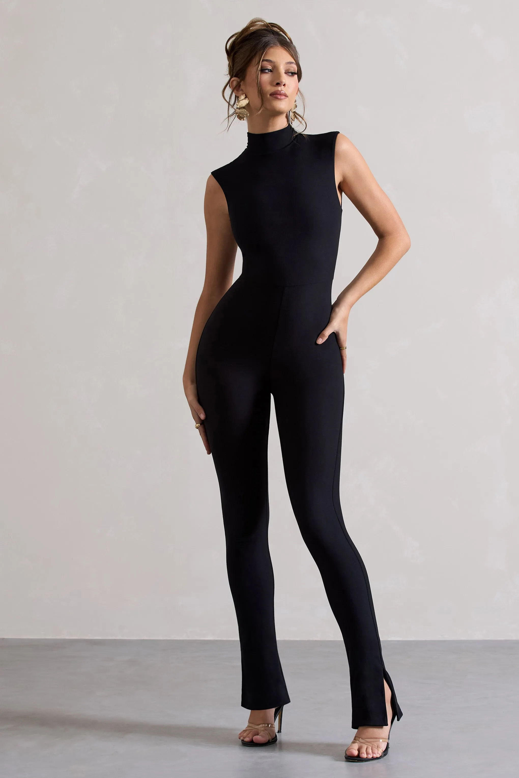 Issy | Black High-Neck Slim-Leg Jumpsuit sold by Club L London product image thumbnail 4