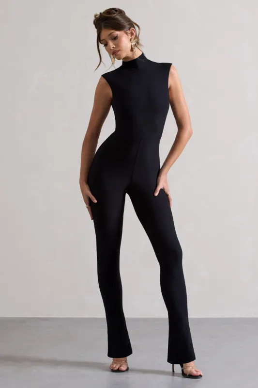 Issy | Black High-Neck Slim-Leg Jumpsuit sold by Club L London