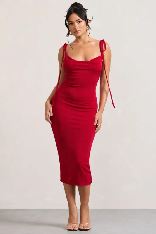 Irina | Red Cowl-Neck Bodycon Midi Dress sold by Club L London
