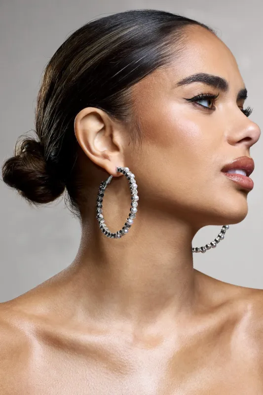 Winter | Silver Diamante & Pearl Hoop Earrings sold by Club L London