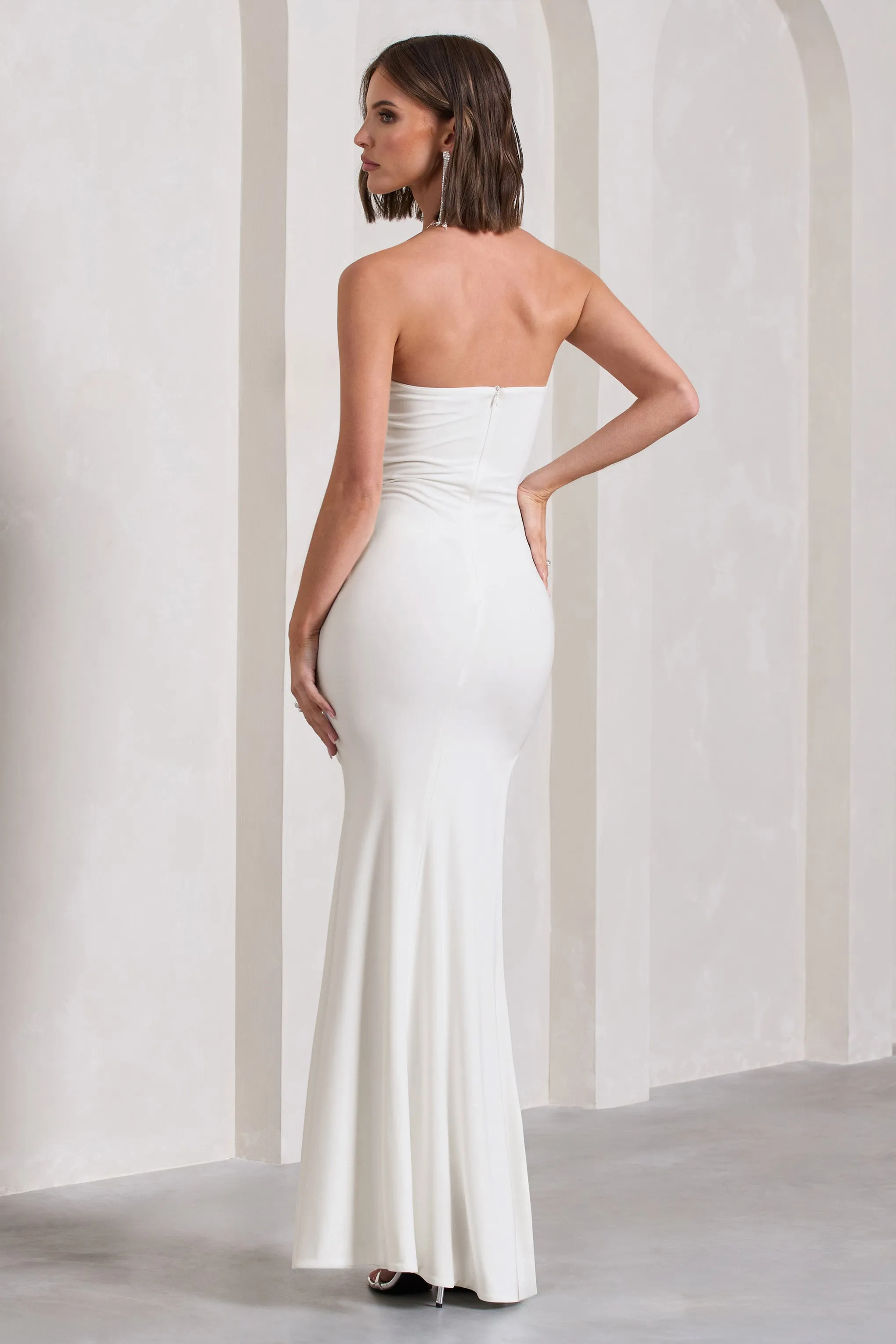My Muse | White Ruched Bandeau Split Maxi Dress With Flowers sold by Club L London product image thumbnail 2