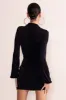 Hot Breeze | Black Plunge Neck Belt Detail Puff Sleeves Mini Dress sold by Club L London