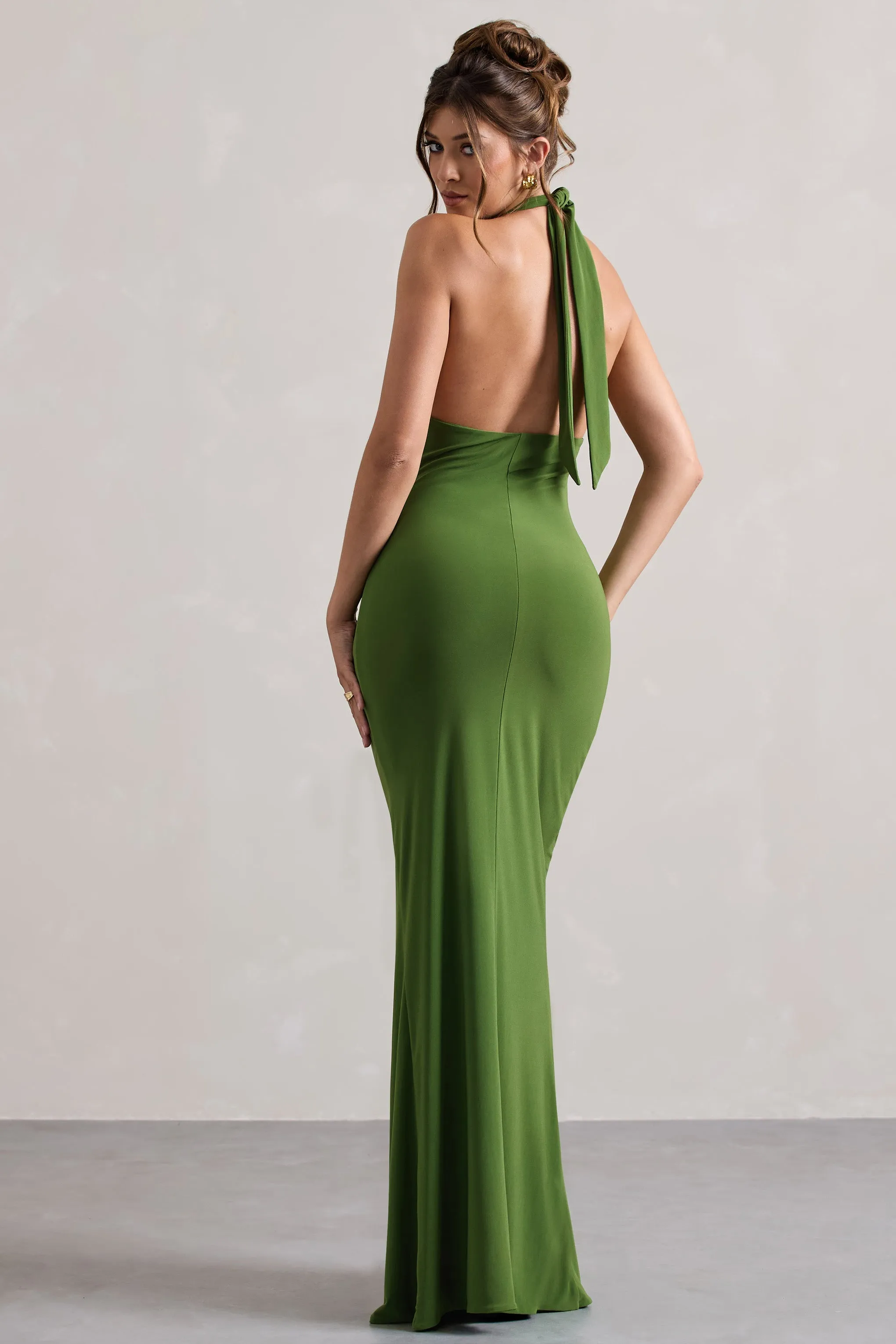 Payton | Palm Green Ruched Halter-Neck Maxi Dress sold by Club L London product image thumbnail 2