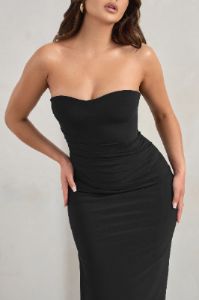 Manon | Black Sweetheart Bandeau Maxi Dress With Thigh Split sold by Club L London