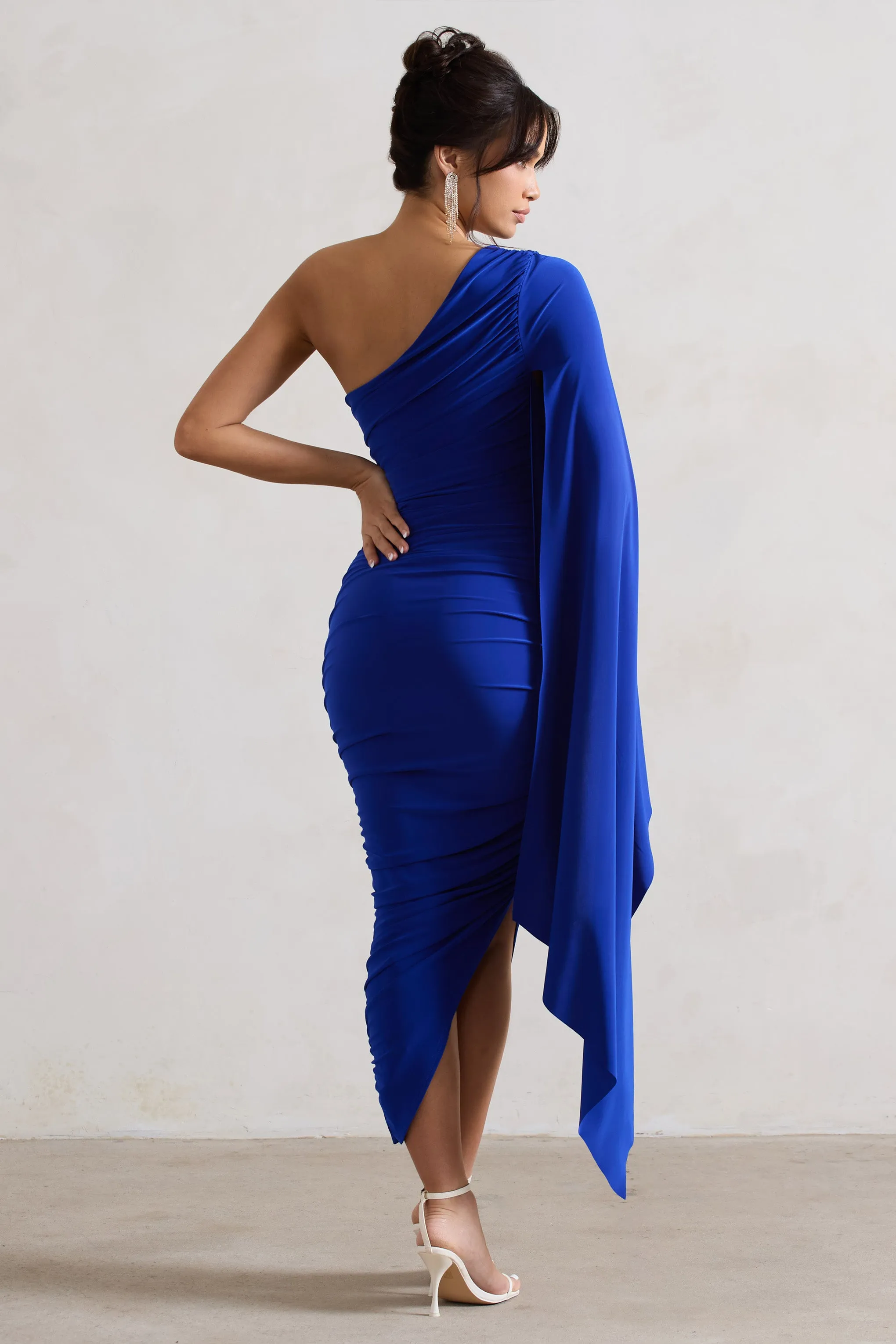 Halsey | Royal Blue Ruched One Shoulder Asymmetric Midi Dress sold by Club L London product image thumbnail 2