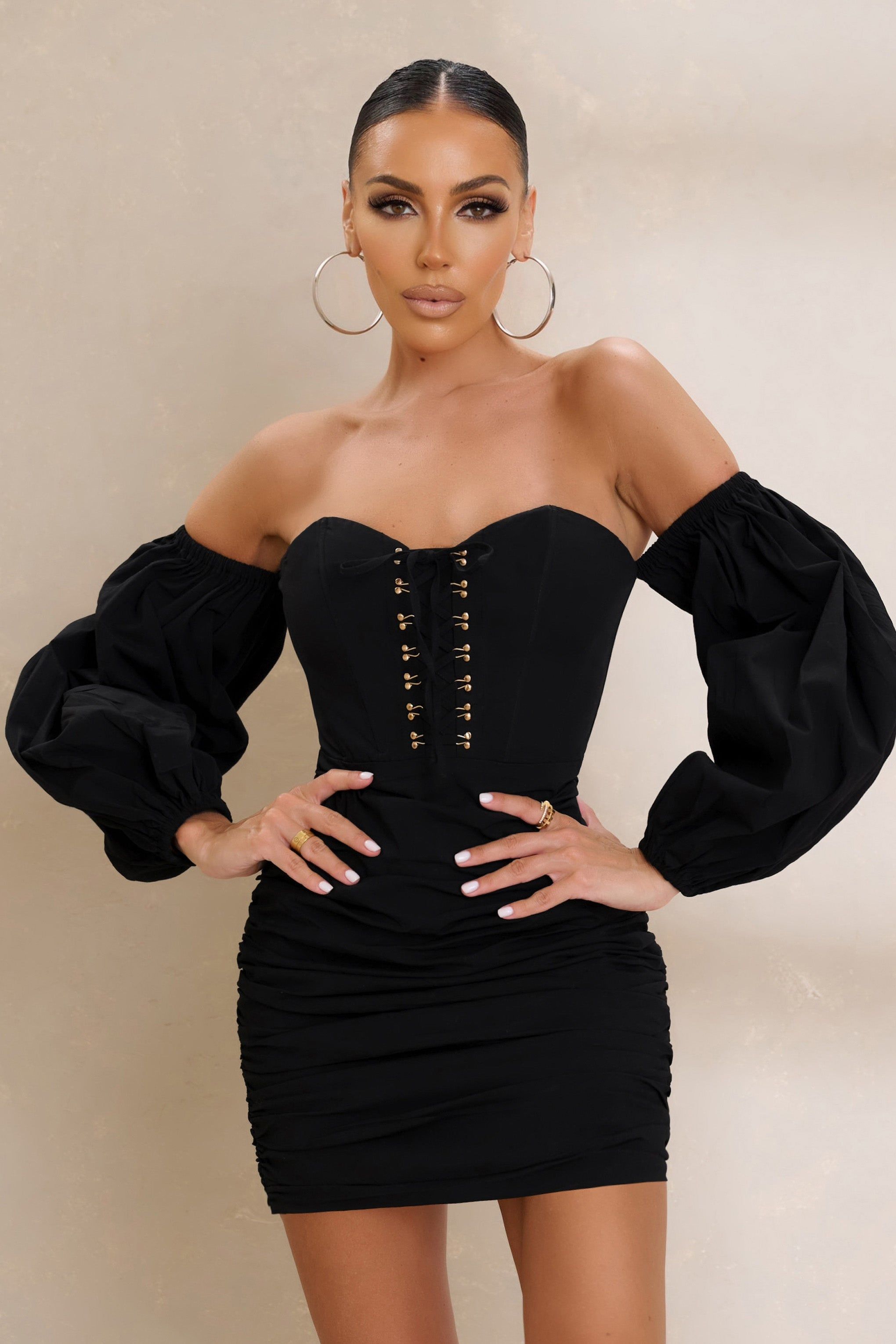 Next Level | Black Bardot Corset Mini Dress sold by Club L London product image thumbnail 3