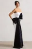 Sincerely | White Bandeau Split Maxi Dress With Oversized Black Bow sold by Club L London