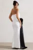 Sincerely | White Bandeau Split Maxi Dress With Oversized Black Bow sold by Club L London