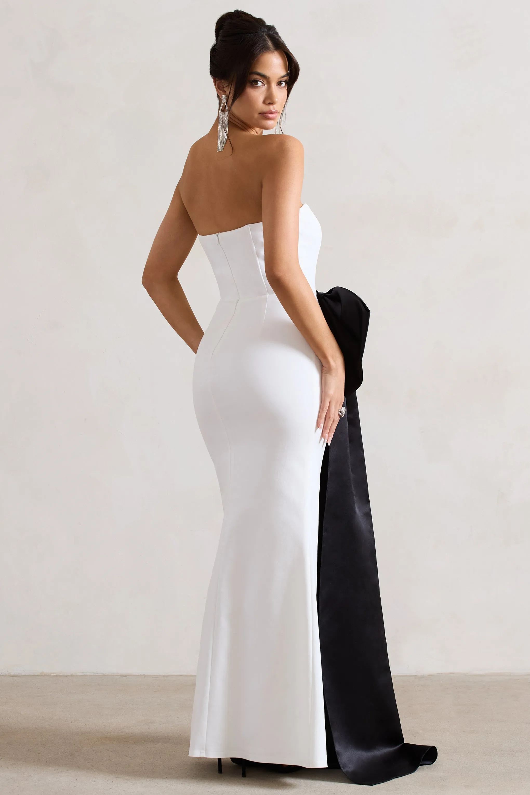 Sincerely | White Bandeau Split Maxi Dress With Oversized Black Bow sold by Club L London product image thumbnail 4