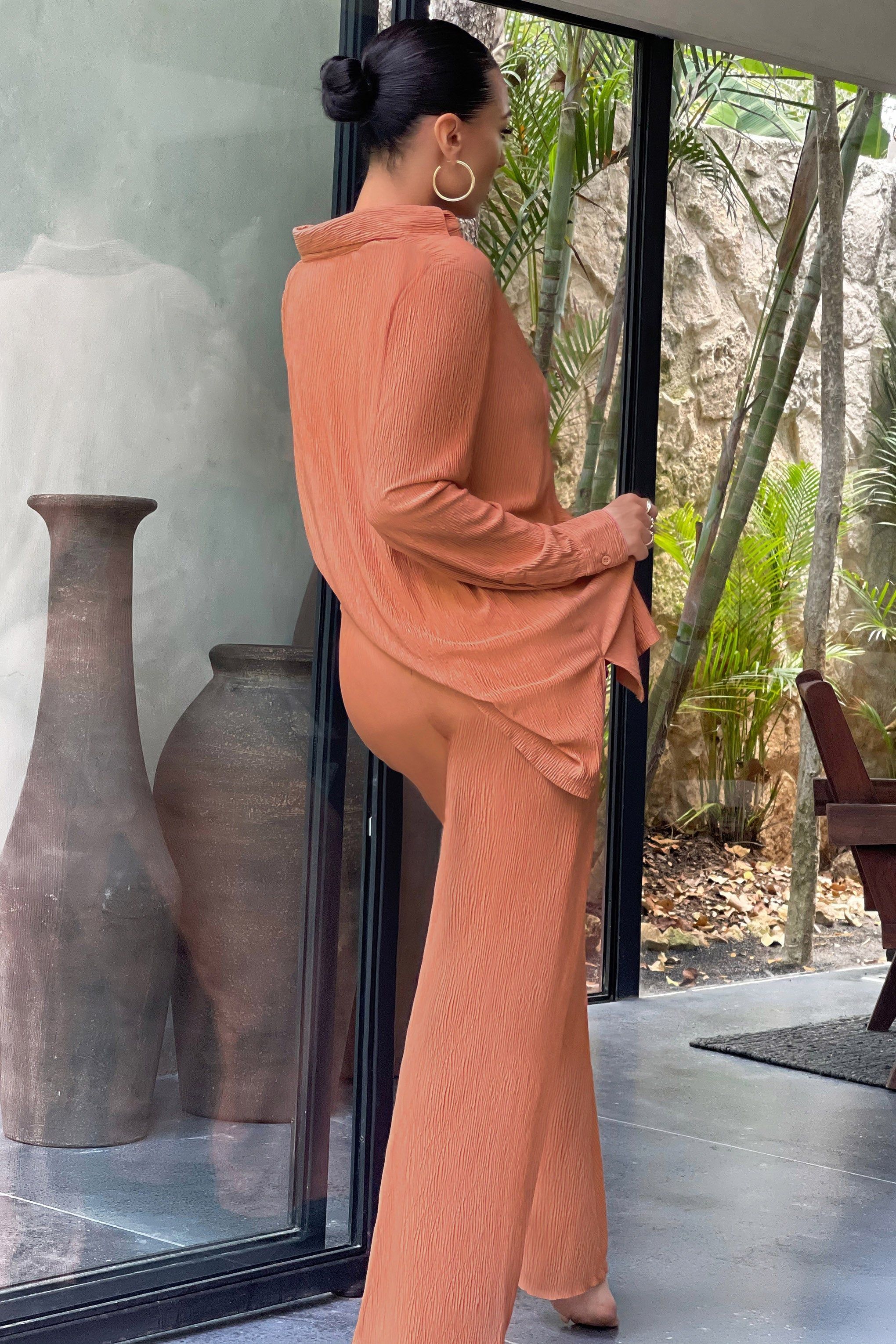 In Focus | Coral Plisse Wide Leg Trousers sold by Club L London product image thumbnail 2