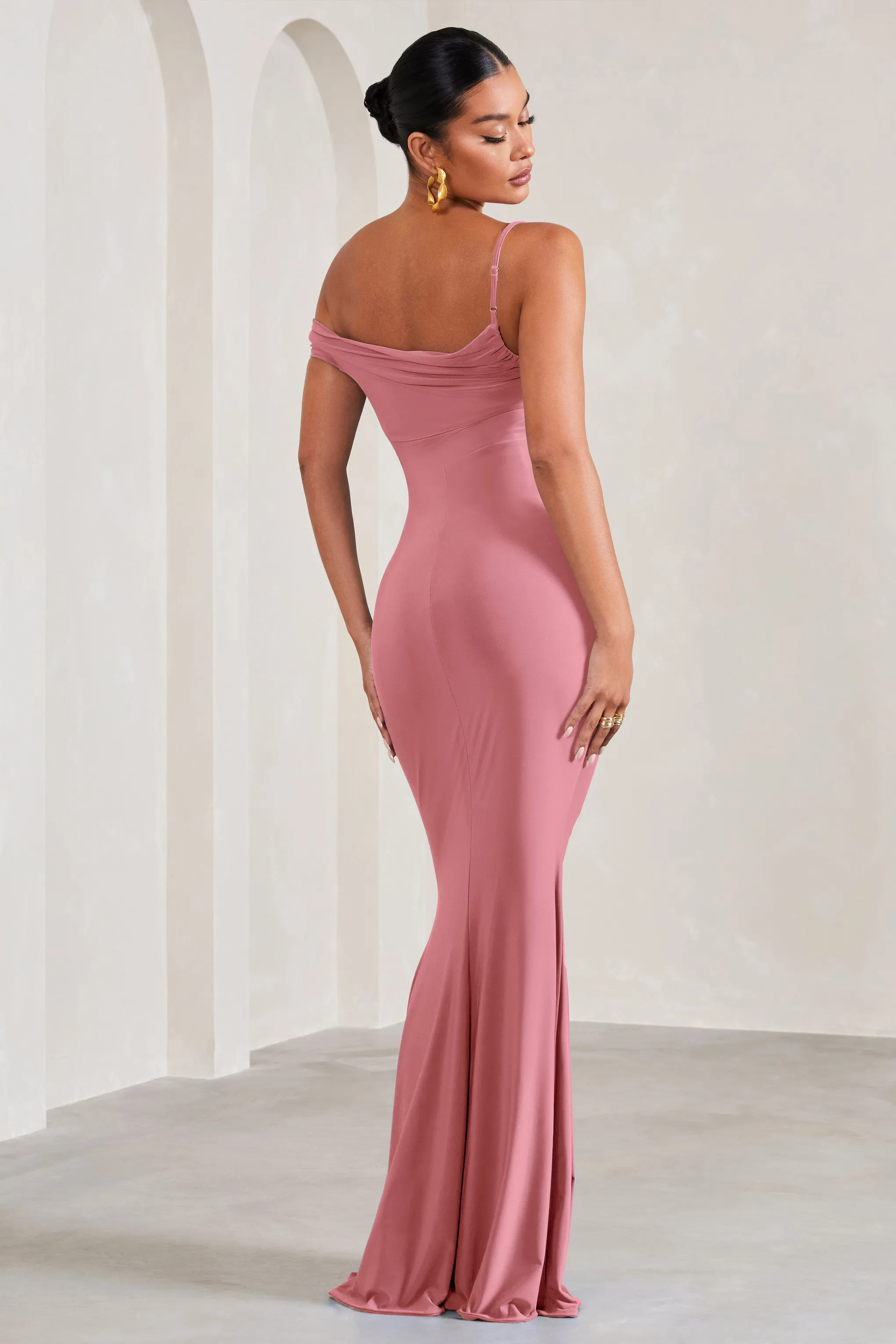 My Wish | Blush Pink Strappy Asymmetric Maternity Maxi Dress sold by Club L London product image thumbnail 2