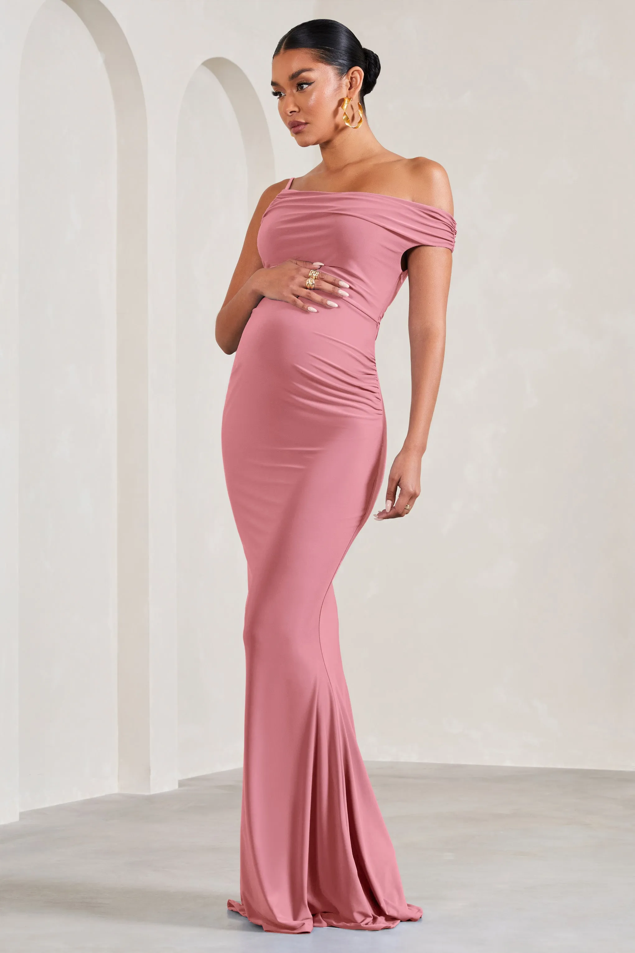 My Wish | Blush Pink Strappy Asymmetric Maternity Maxi Dress sold by Club L London product image thumbnail 4