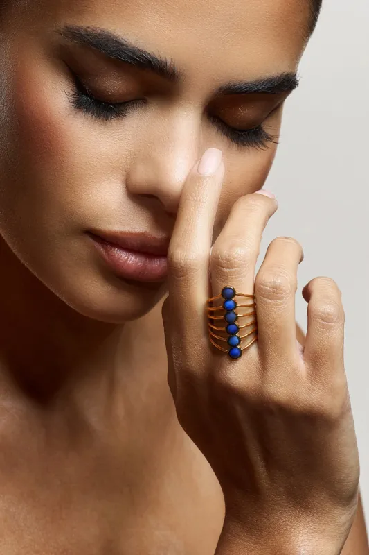 Cerys | Blue Stacked Statement Ring sold by Club L London