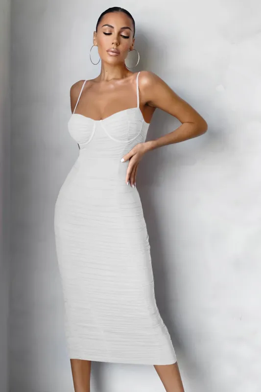 Love Tapes | White Corset Mesh Midi Dress sold by Club L London