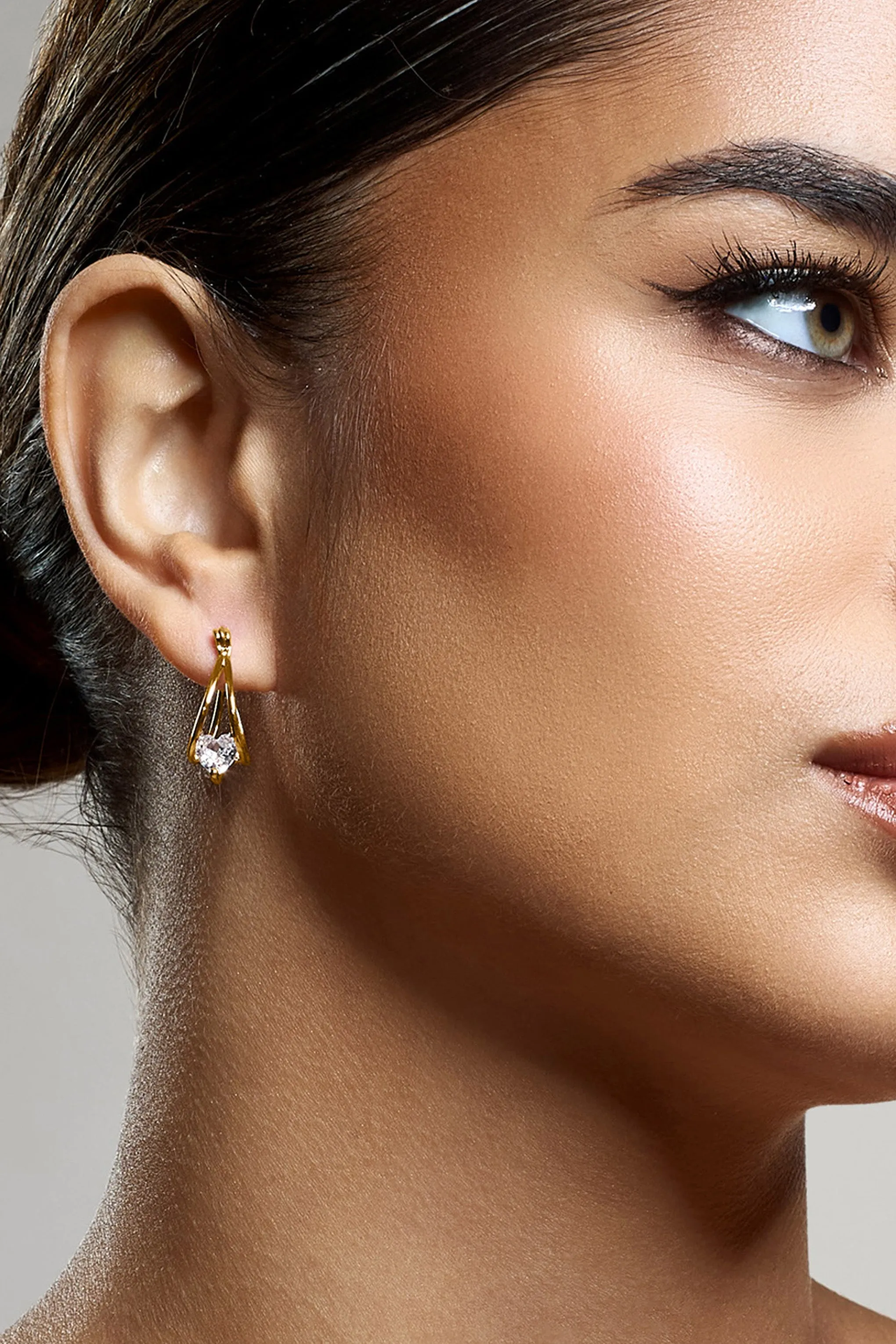 Adira | Gold Diamante Small Hoop Earrings sold by Club L London product image thumbnail 3